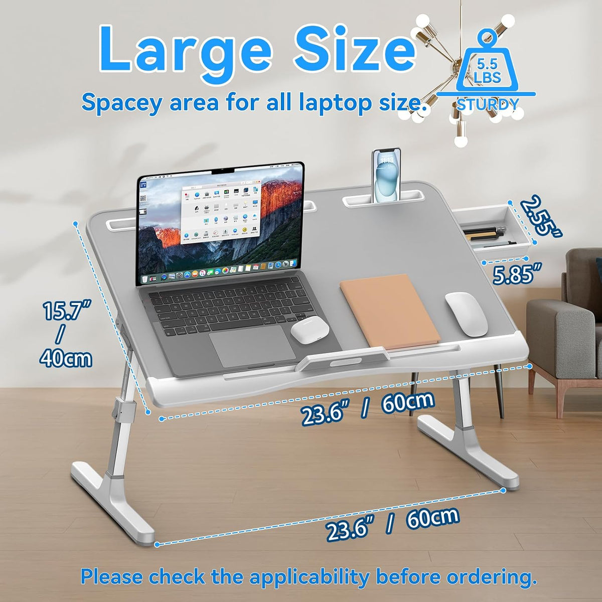 HETTHI Bed Desk for Laptop, X-Large Leather Adjustable Lap Desks for Adults