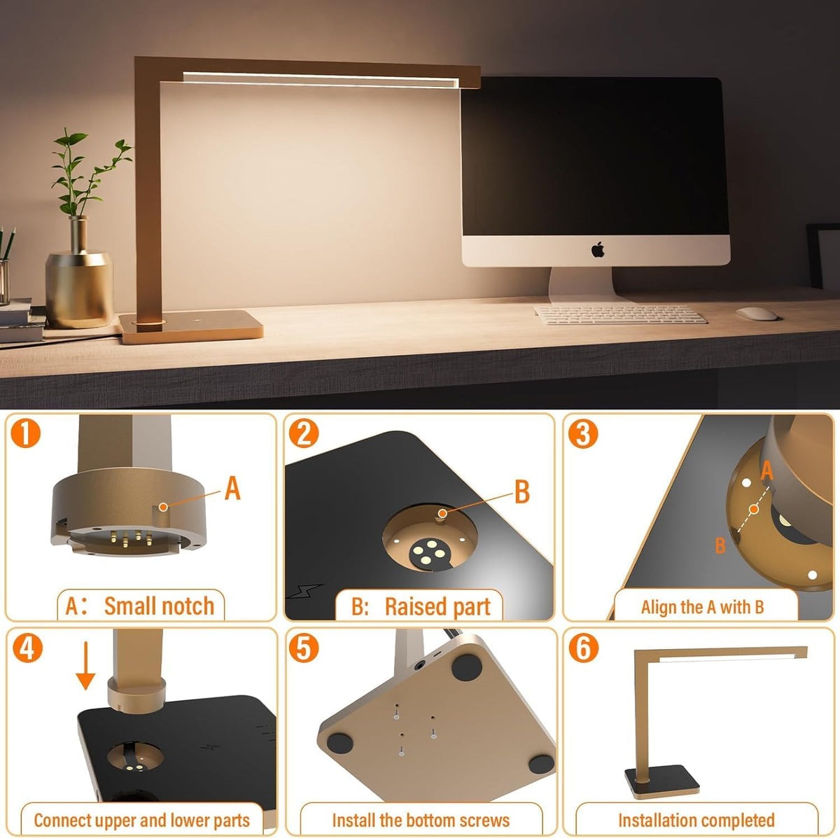 4-Pack Aluminum Desk Lamp with Charging Station,15W Table Lamp