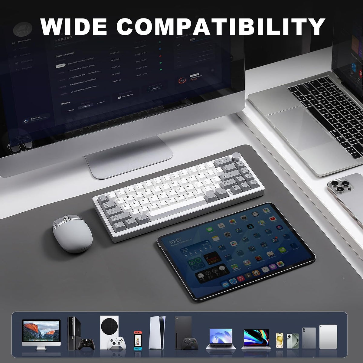 YUNZII AL68 Aluminum Wireless Mechanical Keyboard(Silver, Gateron Zero)