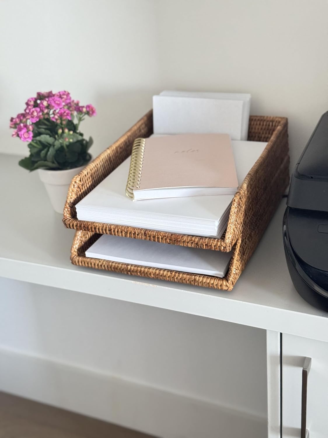 KOUBOO La Jolla Rattan Stackable Letter Tray, Paper Organizer, Honey Brown