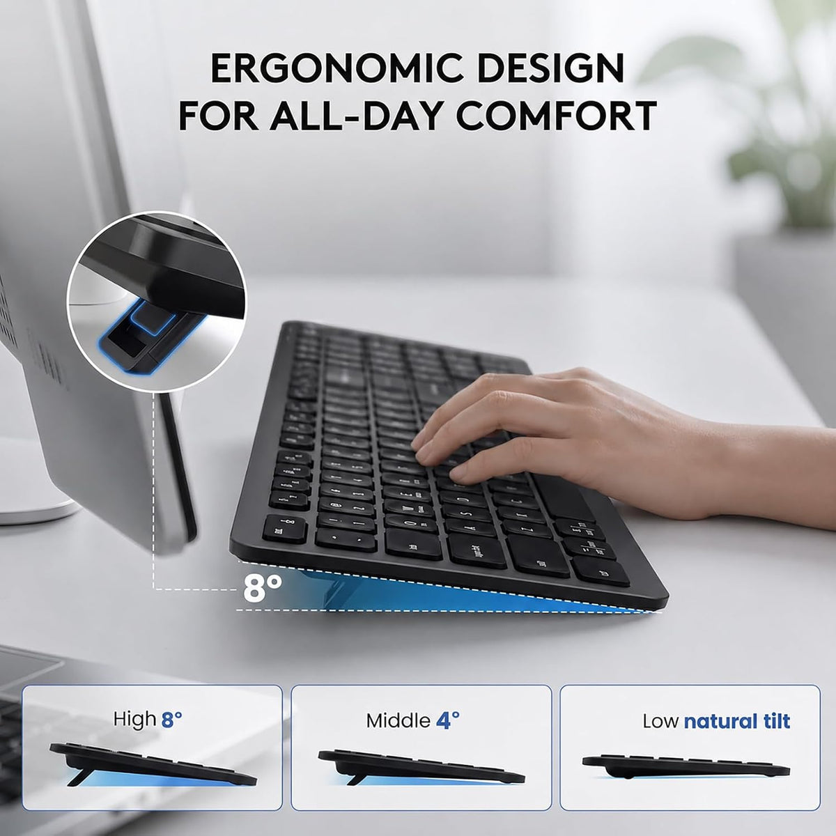Wireless Bluetooth Keyboard, Full Size Multi-Device Keyboard for PC, Laptop