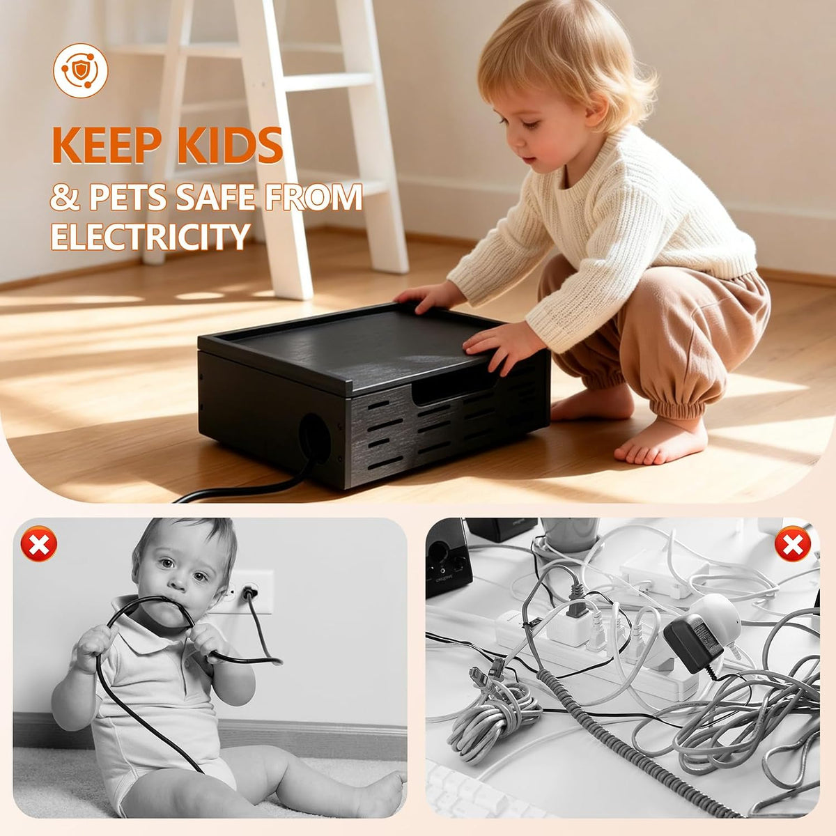 Wooden Cable Management Box - A Stylish Cable Storage Box, Suitable for Power...
