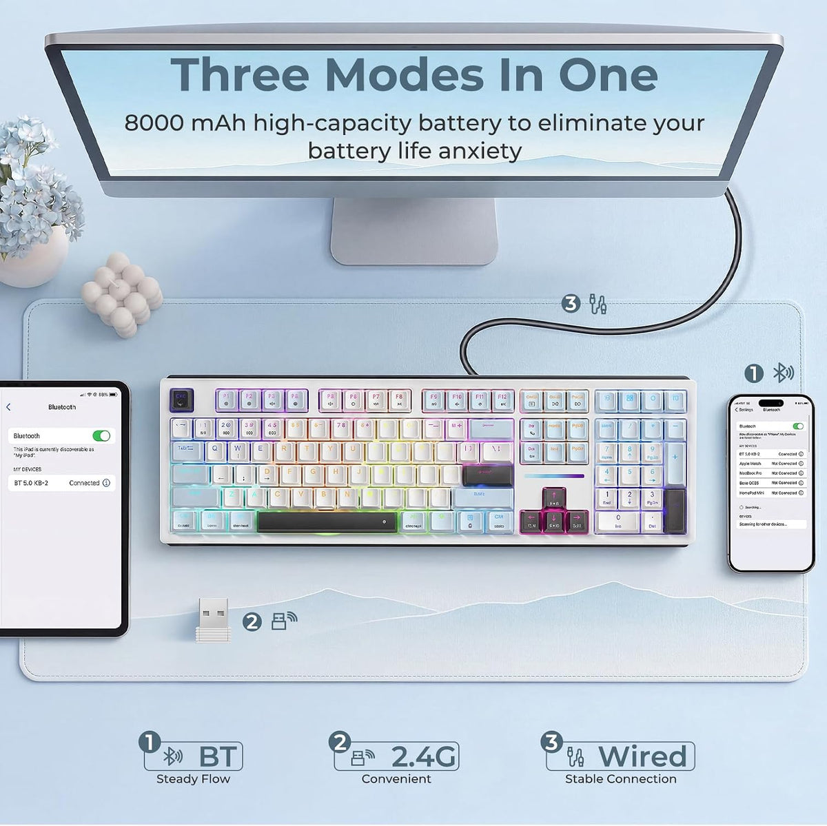 Redragon K771 Wireless Mechanical Keyboard, 108-Key Gaming Keyboard with 4 Ex...
