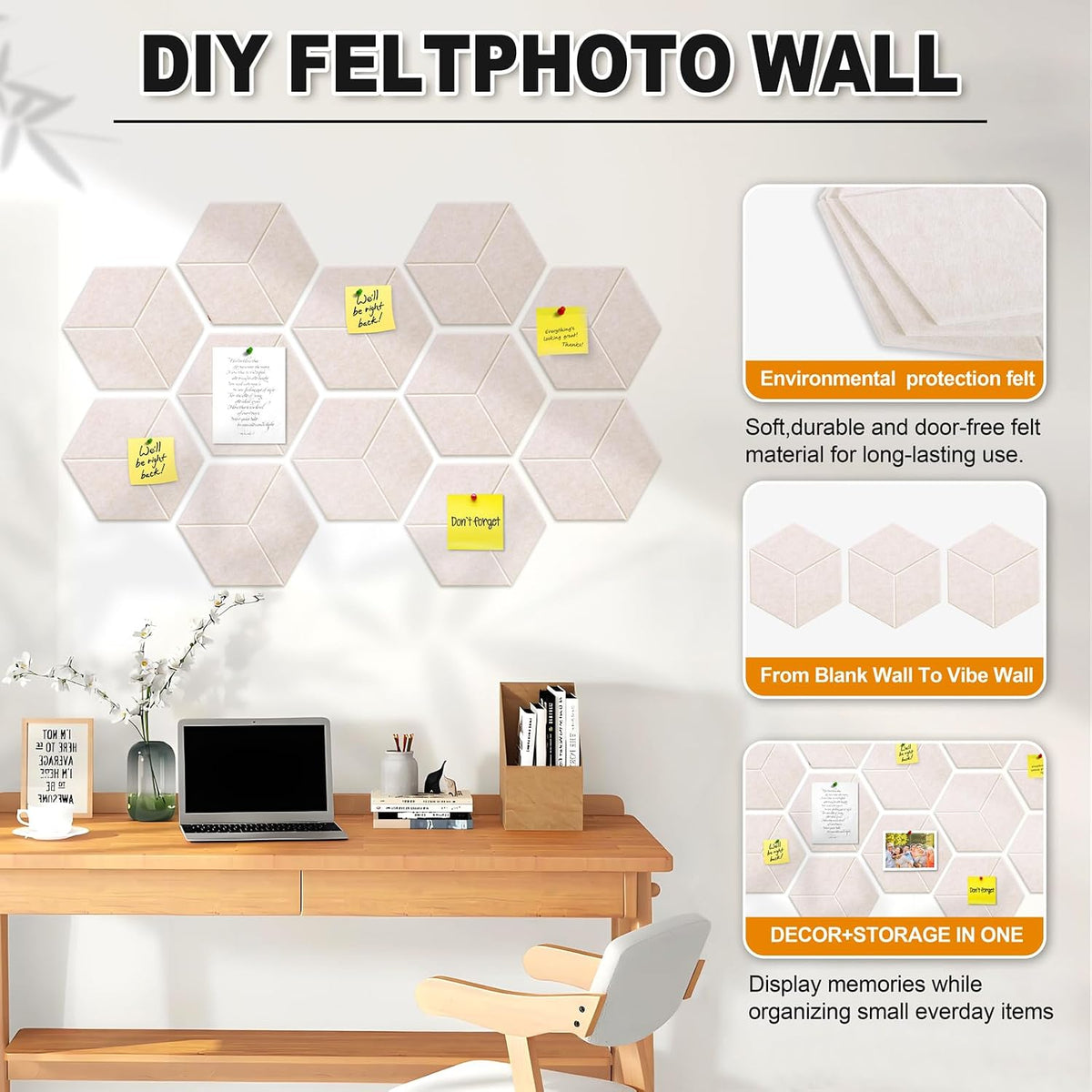 12-Pack Hexagon Cork Board Alternative for Walls Decor, 38.2" x 38.2&quo...