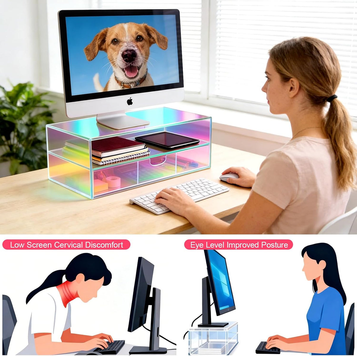 Gelite Acrylic Computer Monitor Stand for Desk Monitor Riser with Drawer Desk...
