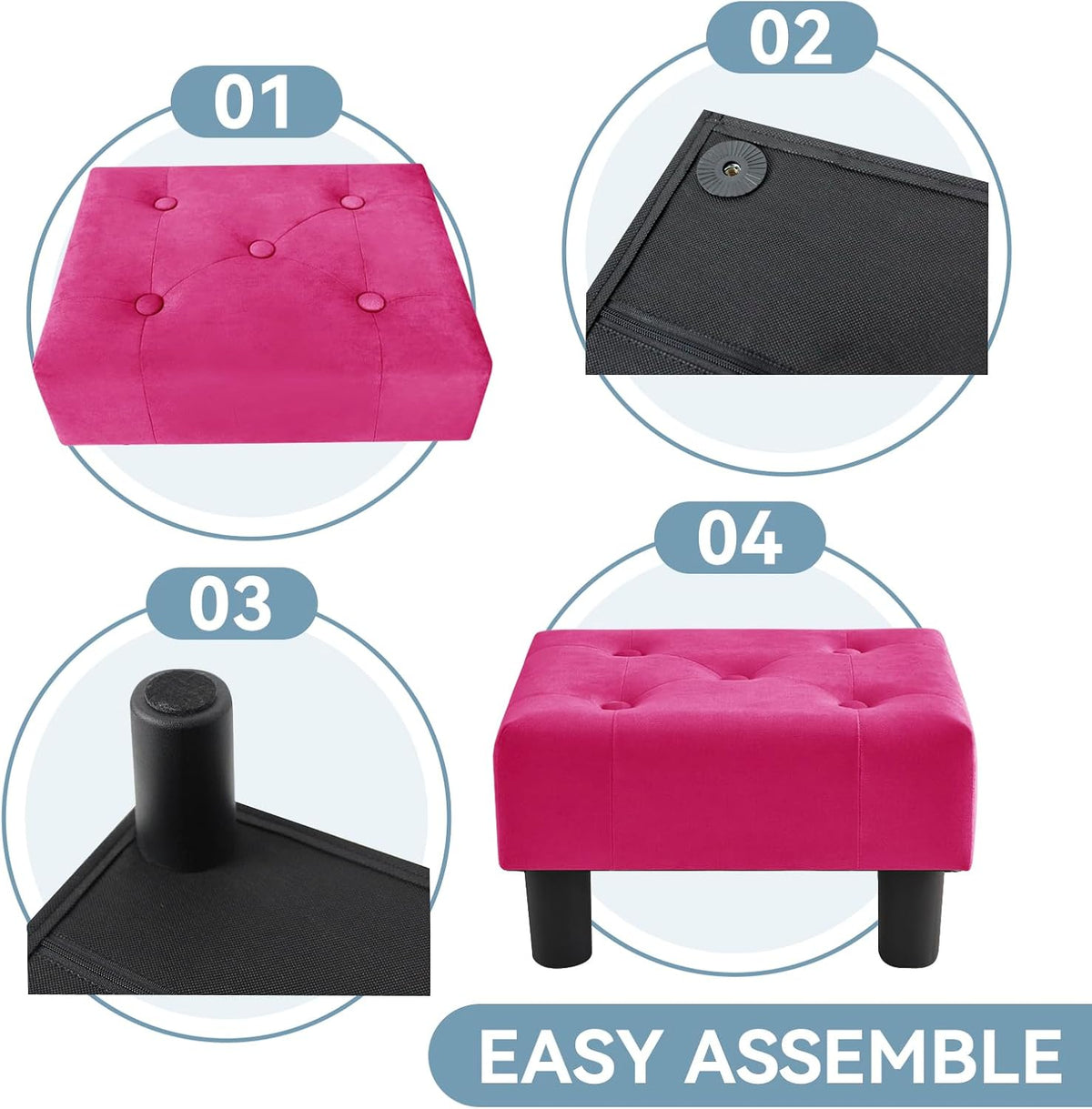 Poofzy Small Foot Stool Ottoman, Velvet Ottoman Foot Rest with Legs, Rectangl...