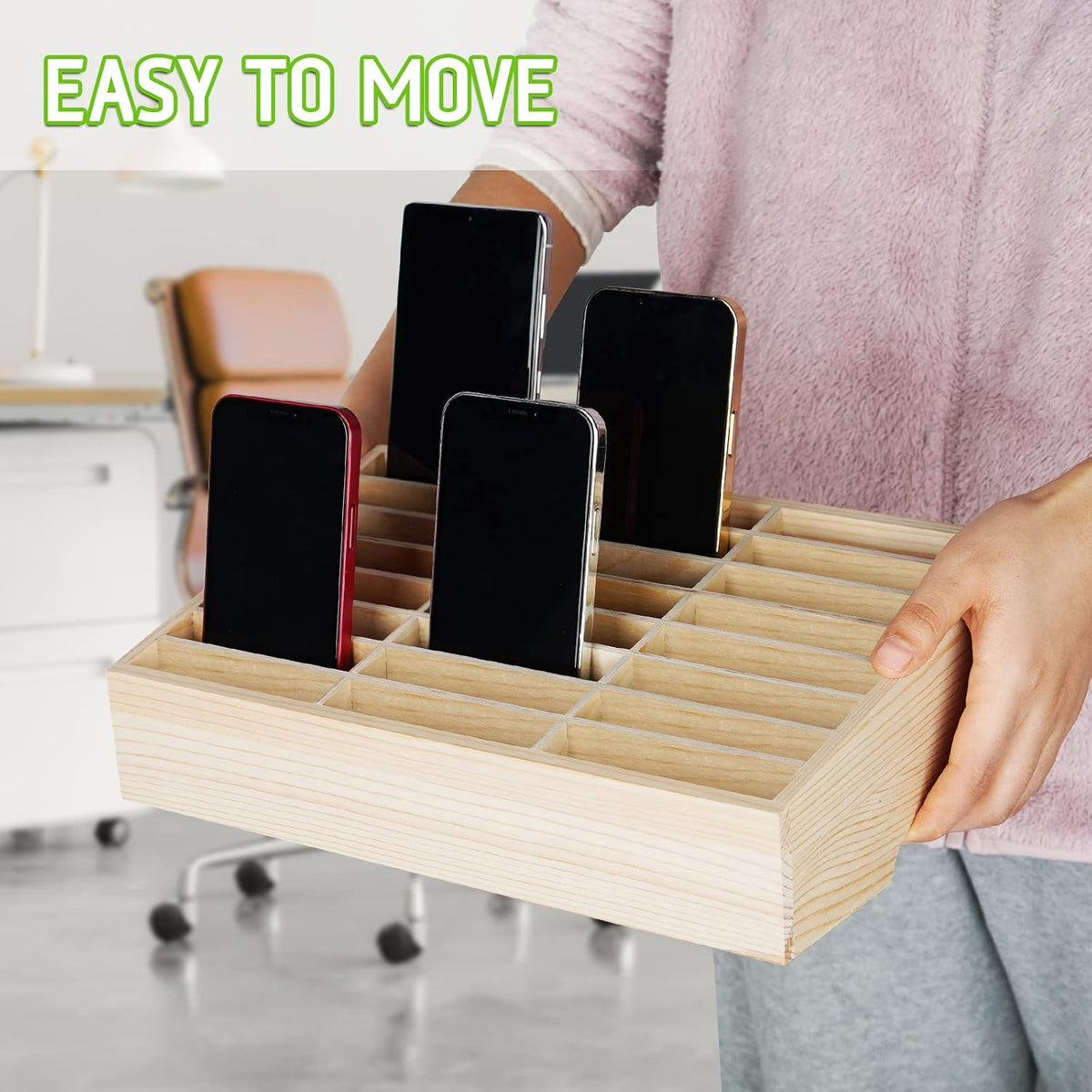 36-Grid Wooden Cell Phones Storage Box, Cell Phone Organizer