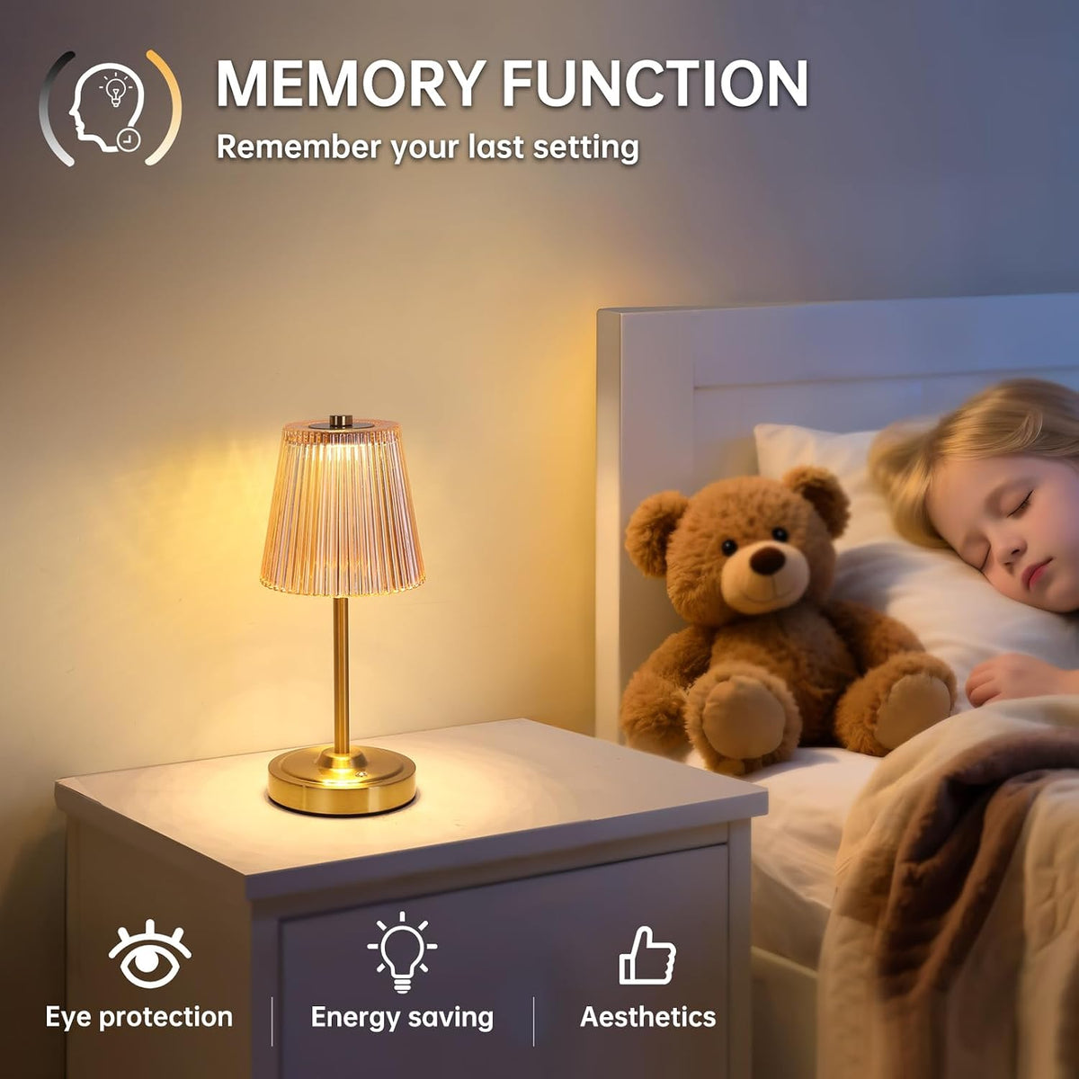 Shenmoyl Cordless Touch Table Lamp with 5200mAh Battery - 3 Adjustable Color ...