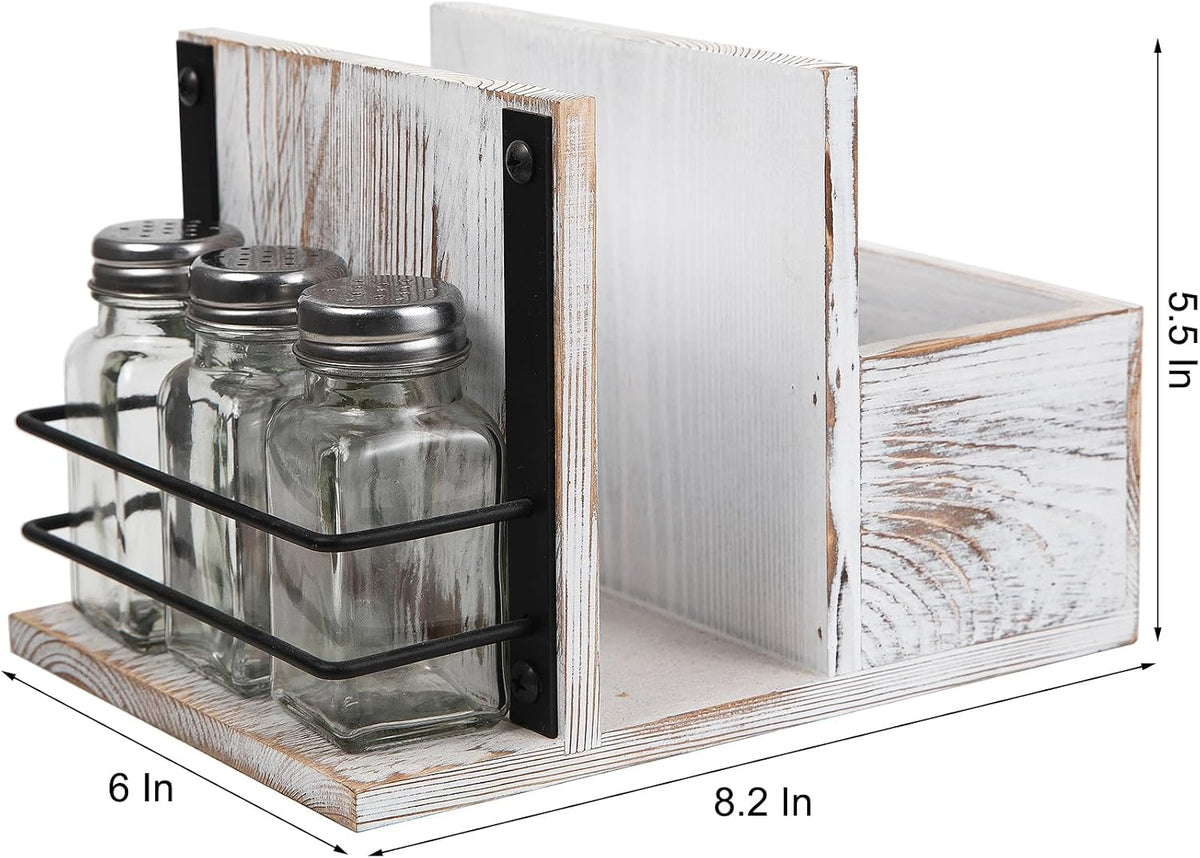 Rustic Whitewashed Wooden Kitchenware Organizer Napkin Utensil Spice Holders ...