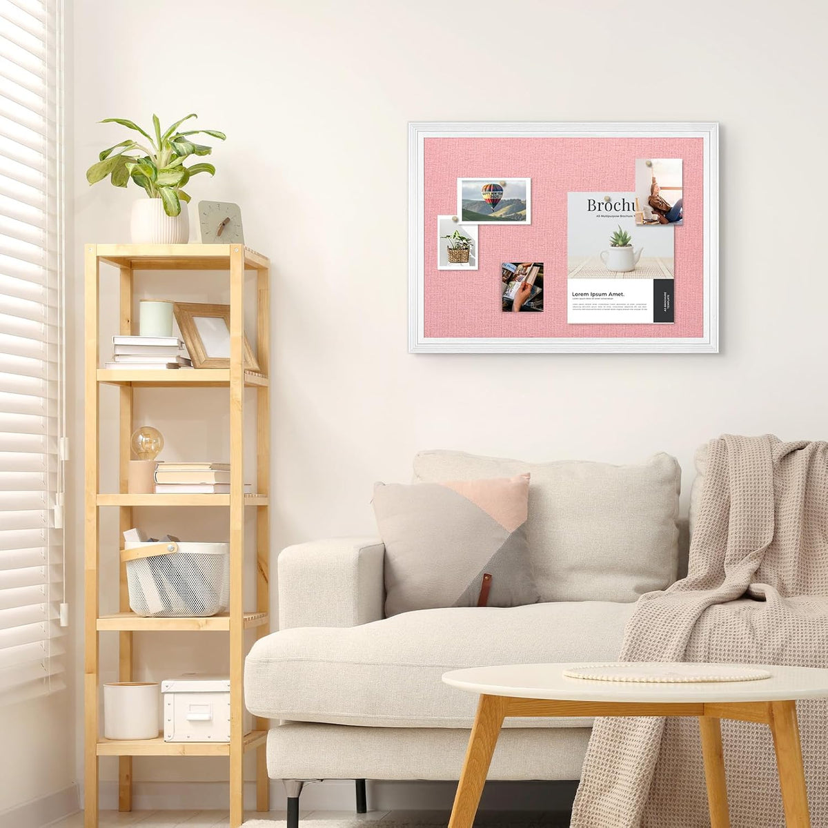 Large Wood Framed Cork Board with Linen, 24" x 18" (Pink)