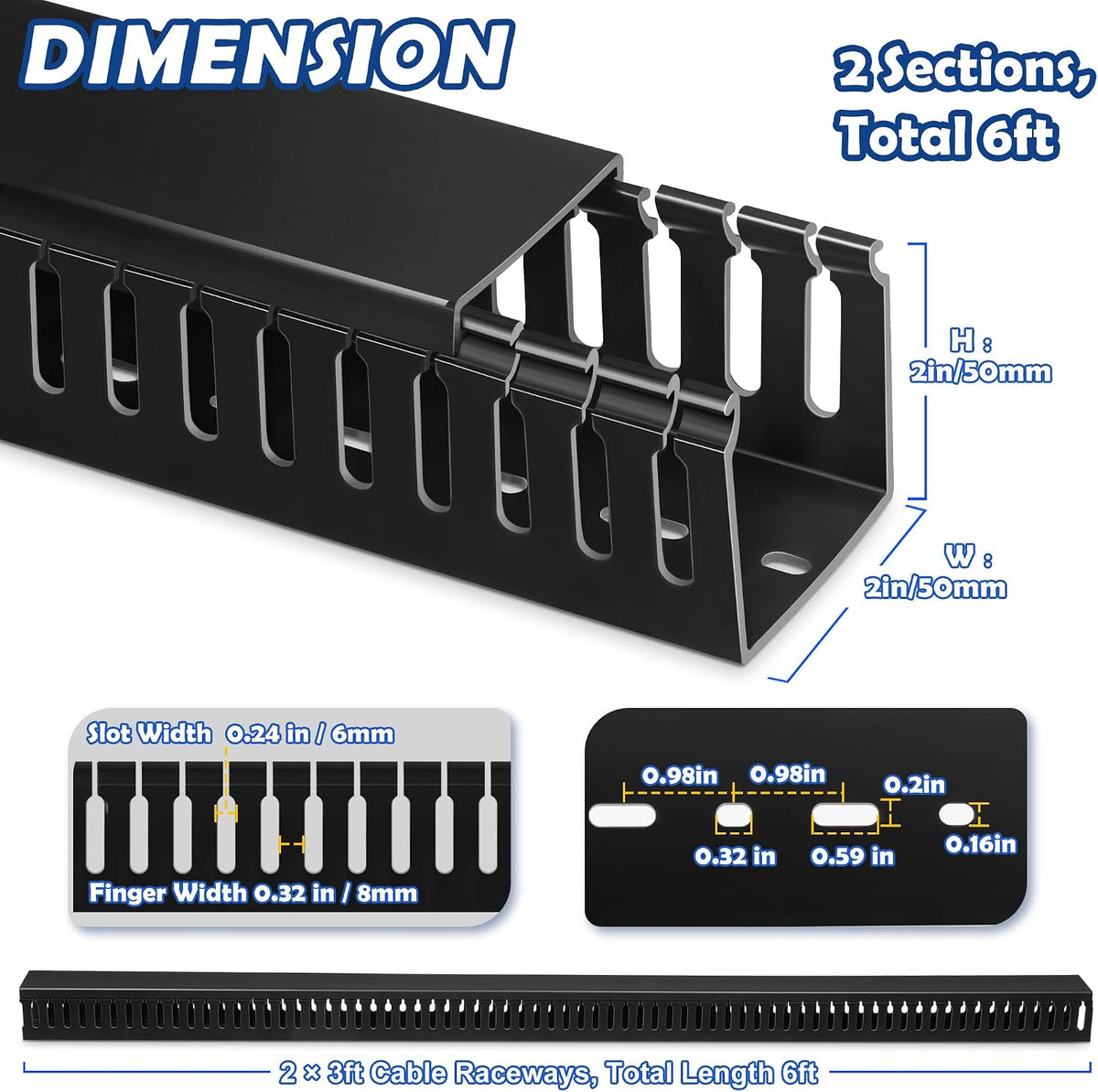 ZhiYo 2"H x 2"W Cable Raceway, 6ft Under Desk Wire Management Chann...