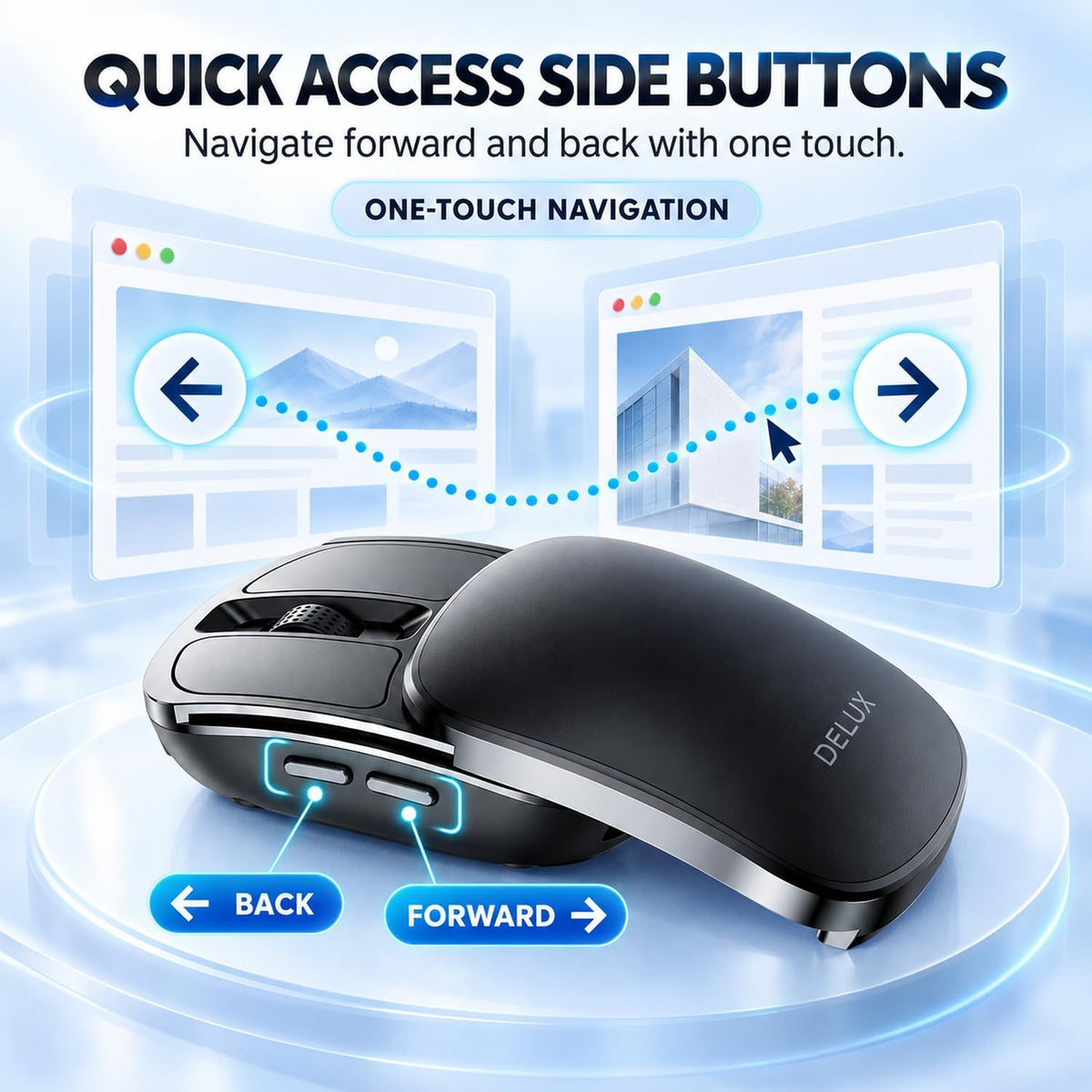 DELUX Wireless Bluetooth Pocket Mouse, 2-in-1 Sliding Mouse (MF20-Black)