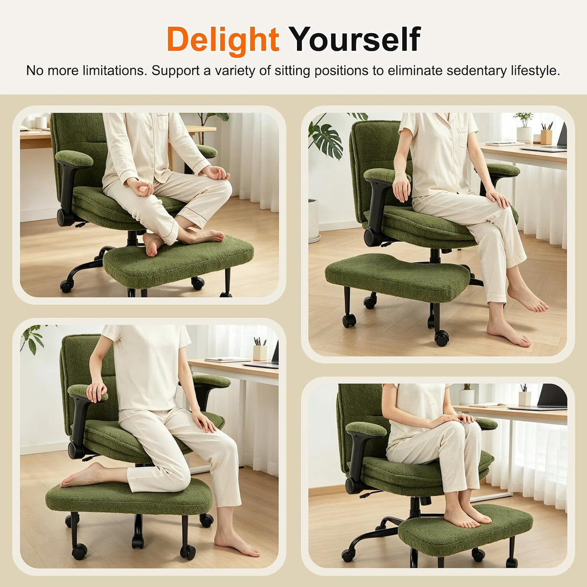 IWMH Cross Legged Office Chair with Flip-up Armrests for ADHD, Extra Wide