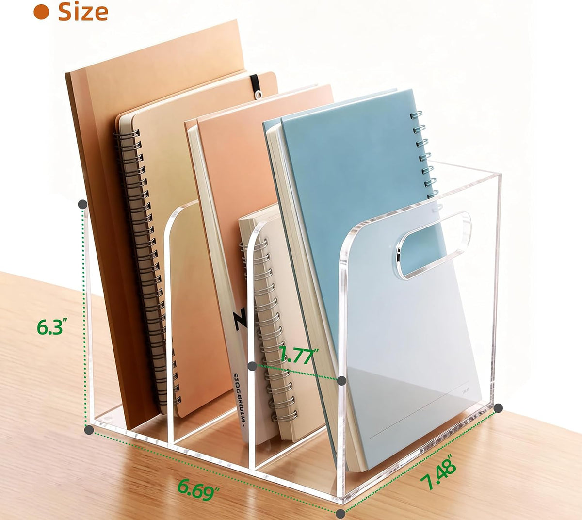 Clear Acrylic Magazine File Holder, 3 Compartment Desk Organizer