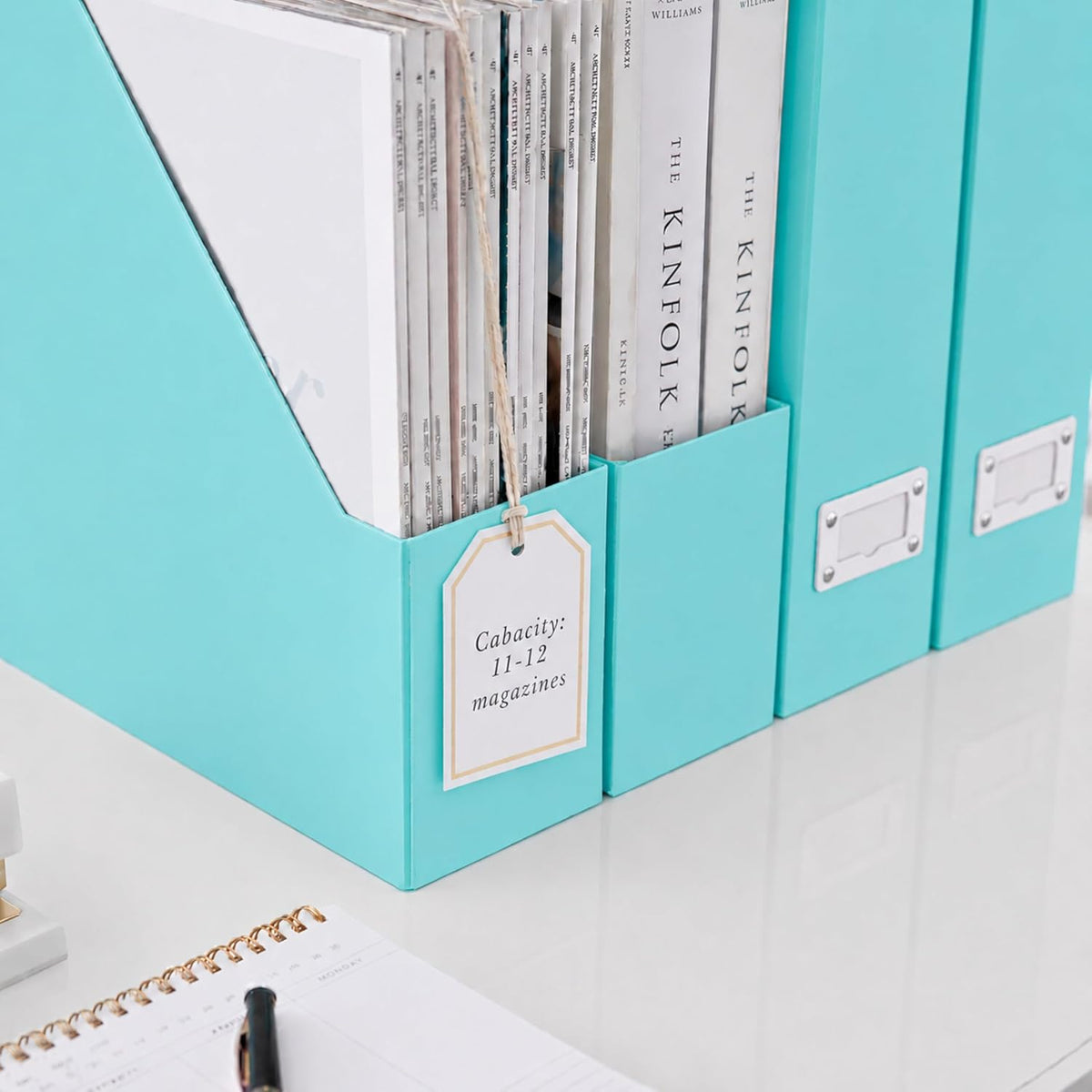 BLU MONACO Set of 6 Aqua Magazine File Holders | Foldable Magazine Storage Bo...