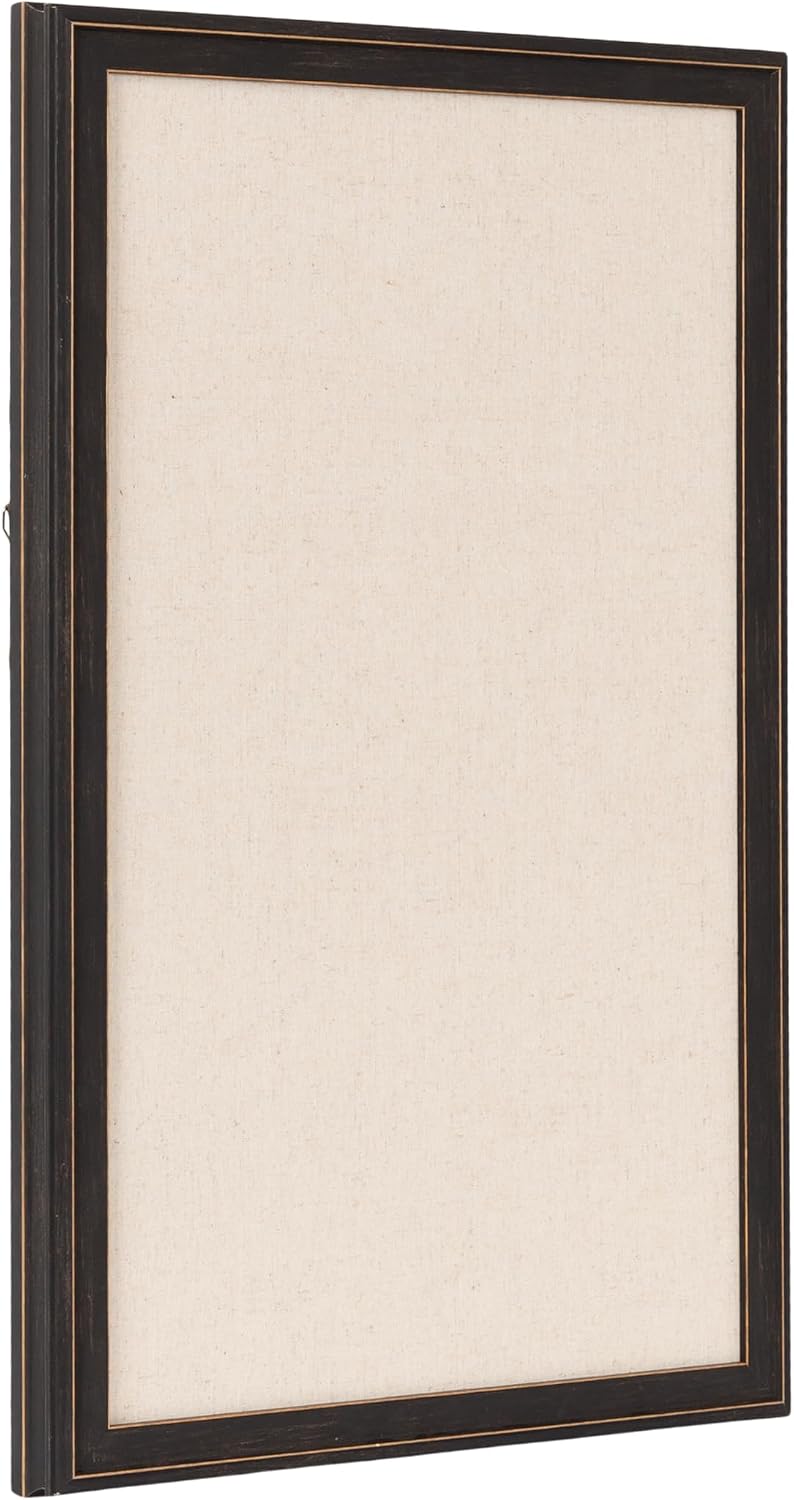 Kate and Laurel Oakhurst Rectangle Framed Linen Fabric Pinboard, 15 x 24, Bla...