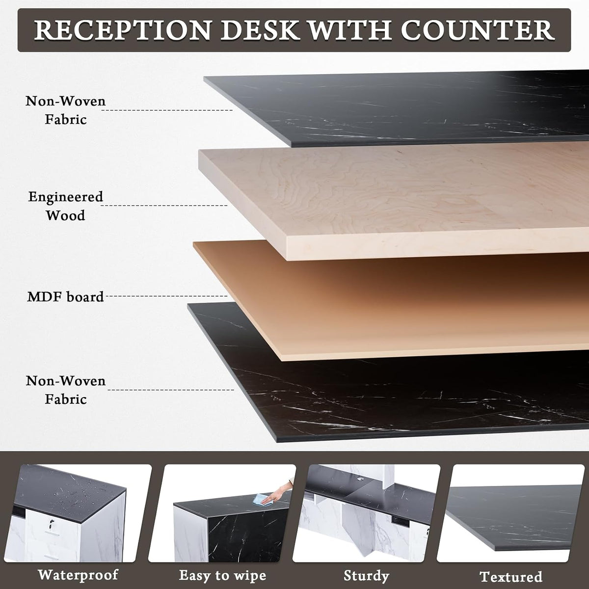 L-Shaped Large Wooden Reception Desk, Modern Front Desk Reception Counter wit...