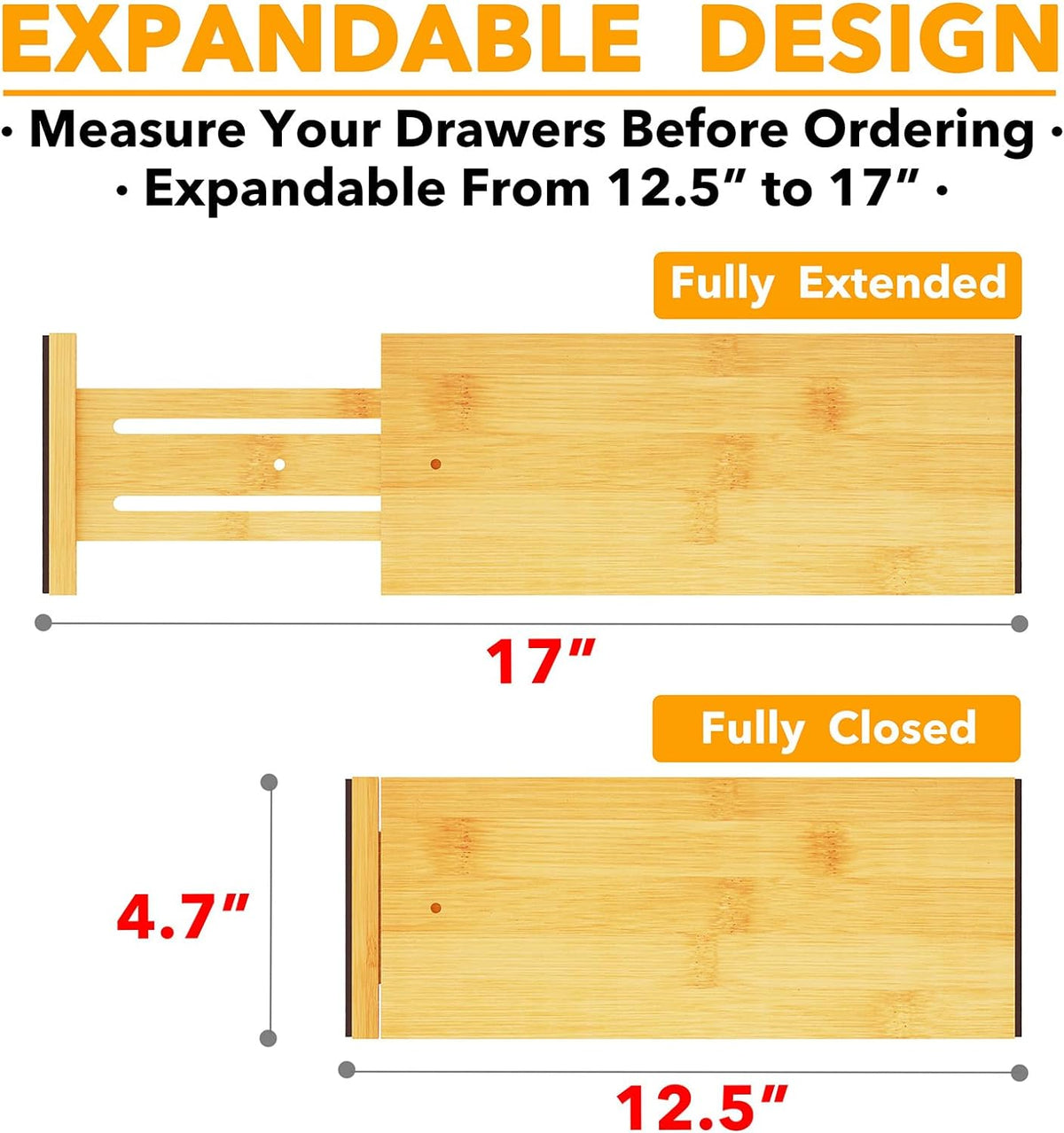 SpaceAid Bamboo Dresser Drawer Dividers 6 Pack, 4.65“ High Adjustable 12.5“-1...