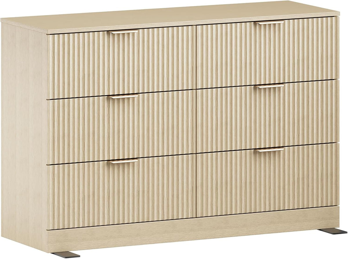MALOL Modern Fluted 6 Drawer Dresser, Wide Wooden Storage Cabinet with Metal ...