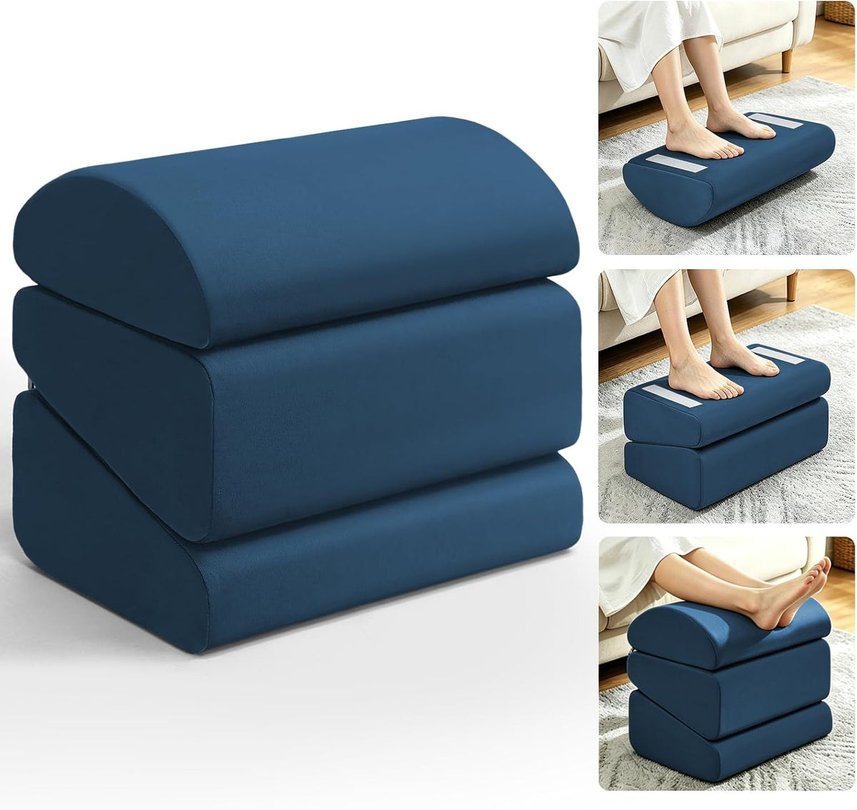 Under Desk Foot Rest, 6-in-1 Ergonomic Footrest, 5 Adjustable Heights-Blue