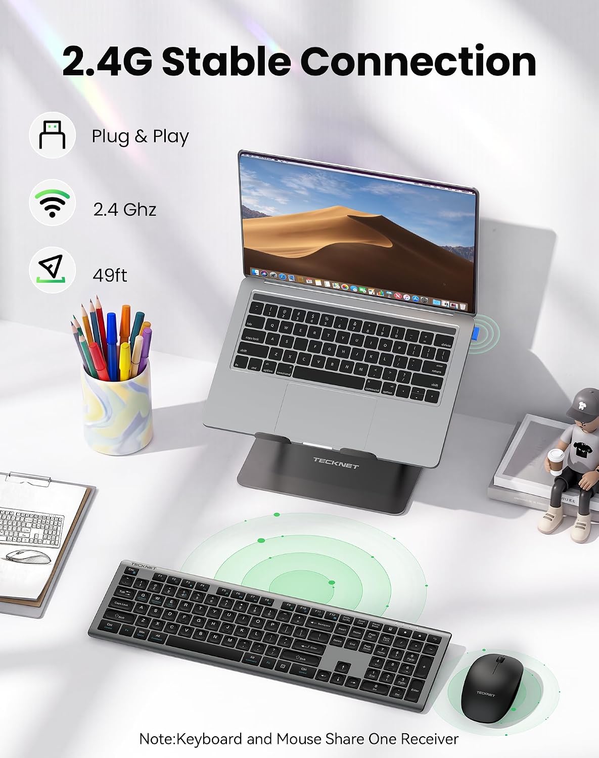 TECKNET 2.4G Rechargeable Ultra-Slim Wireless Keyboard and Mouse Combo