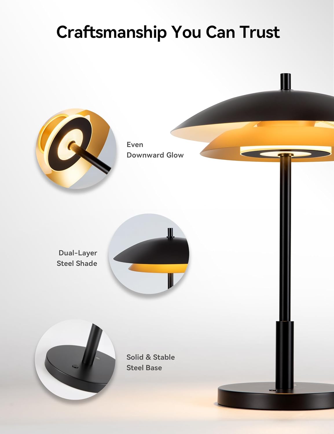 Tubicen Bedside Table Lamp,Modern Mid Century Dimmable LED USB-C Desk Lamps