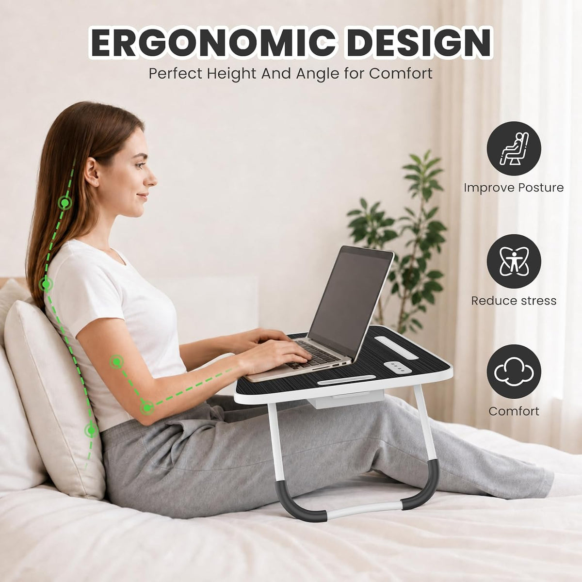 Lap Desk for Laptop Tray, Foldable Laptop Bed Desk with Storage Drawer