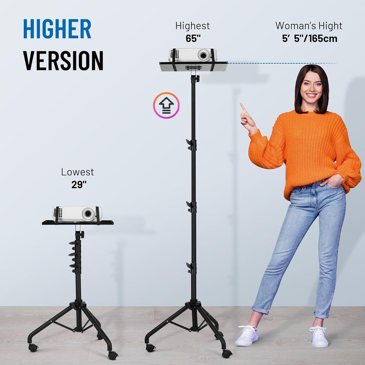 CAHAYA Projector Stand Adjustable Laptop Tripod Stand Portable with Casters