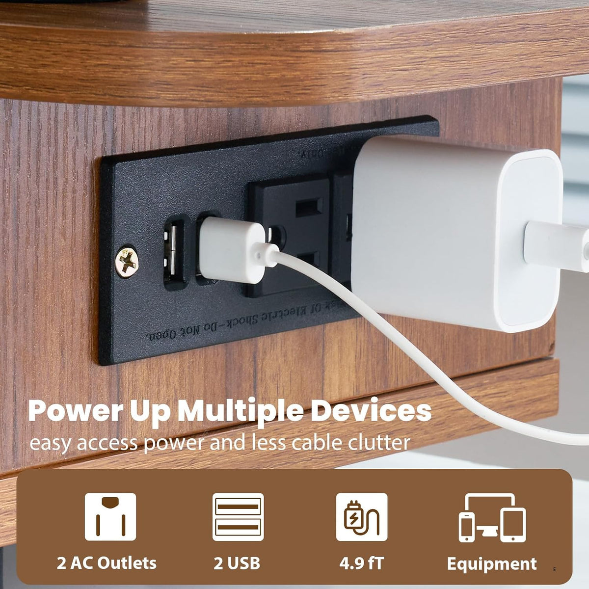 Artswish Dual Monitor Stand with Power Outlet, Brown Desk Monitor Riser
