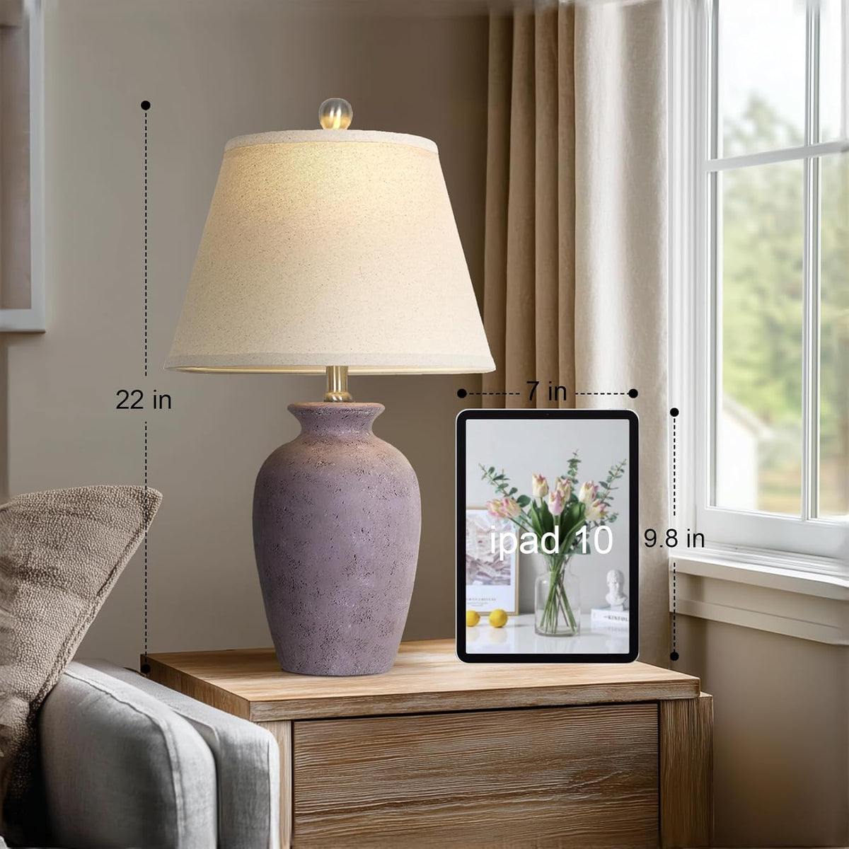 Cinkeda 22" Rustic Purple (Gray Undertones) Farmhouse Table Lamp Ceramic...