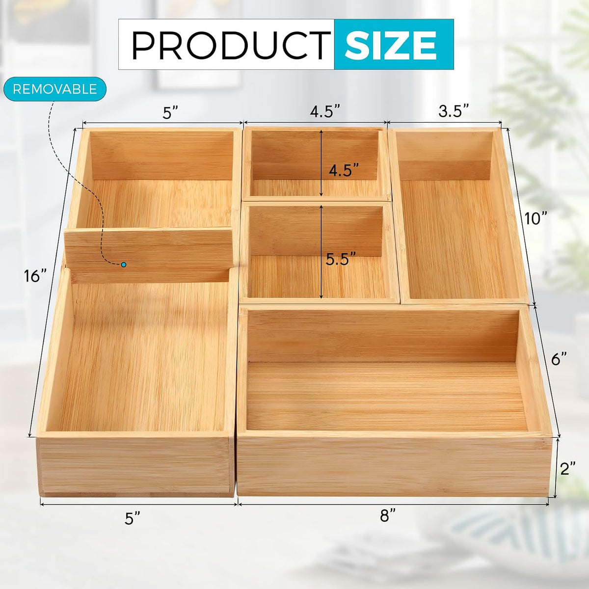 Fabsome Bathroom Drawer Organizer, Bamboo Box Bin for Junk Vanity Desk Makeup...