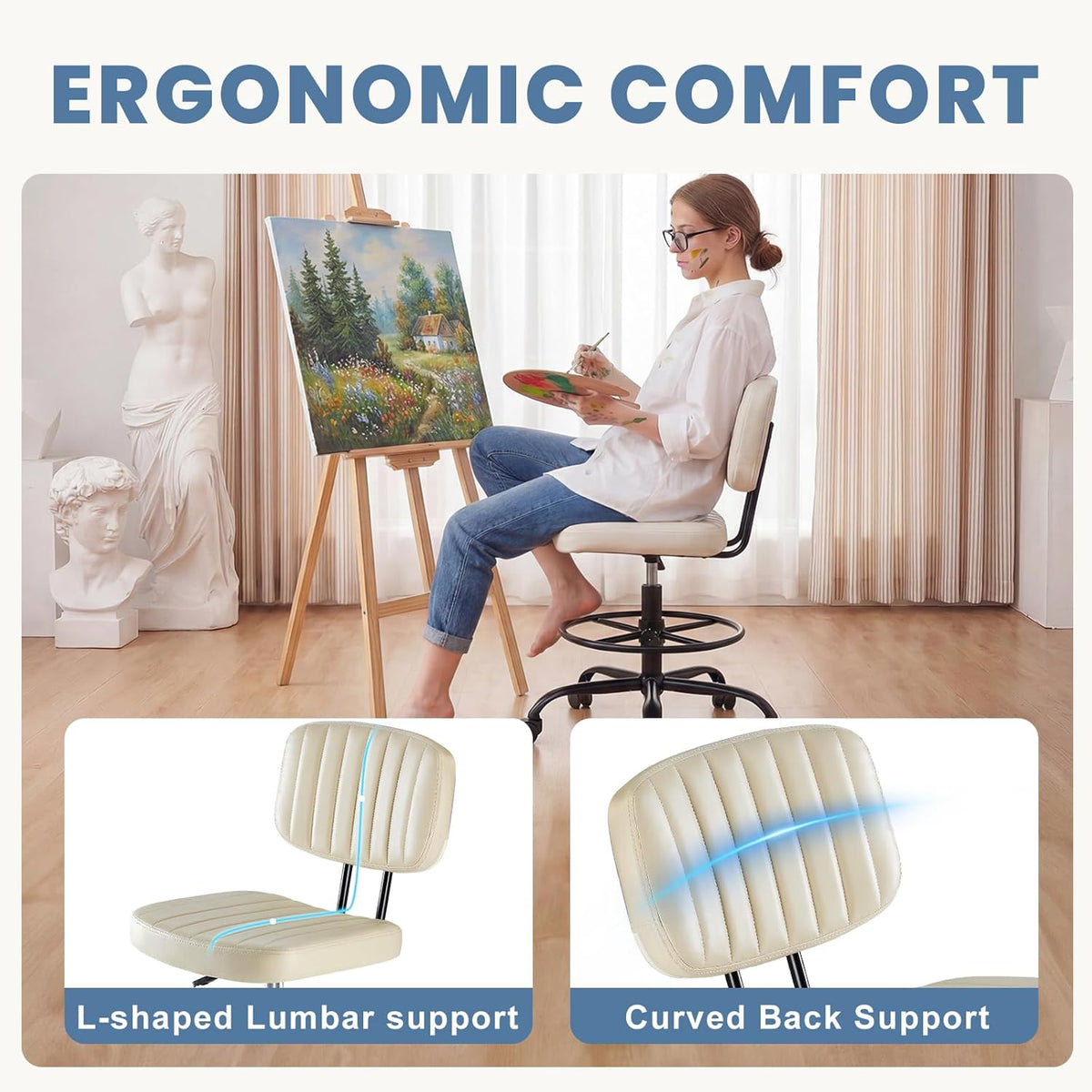 DUMOS Armless Drafting Chair, Standing Desk Chair, Rolling Stool