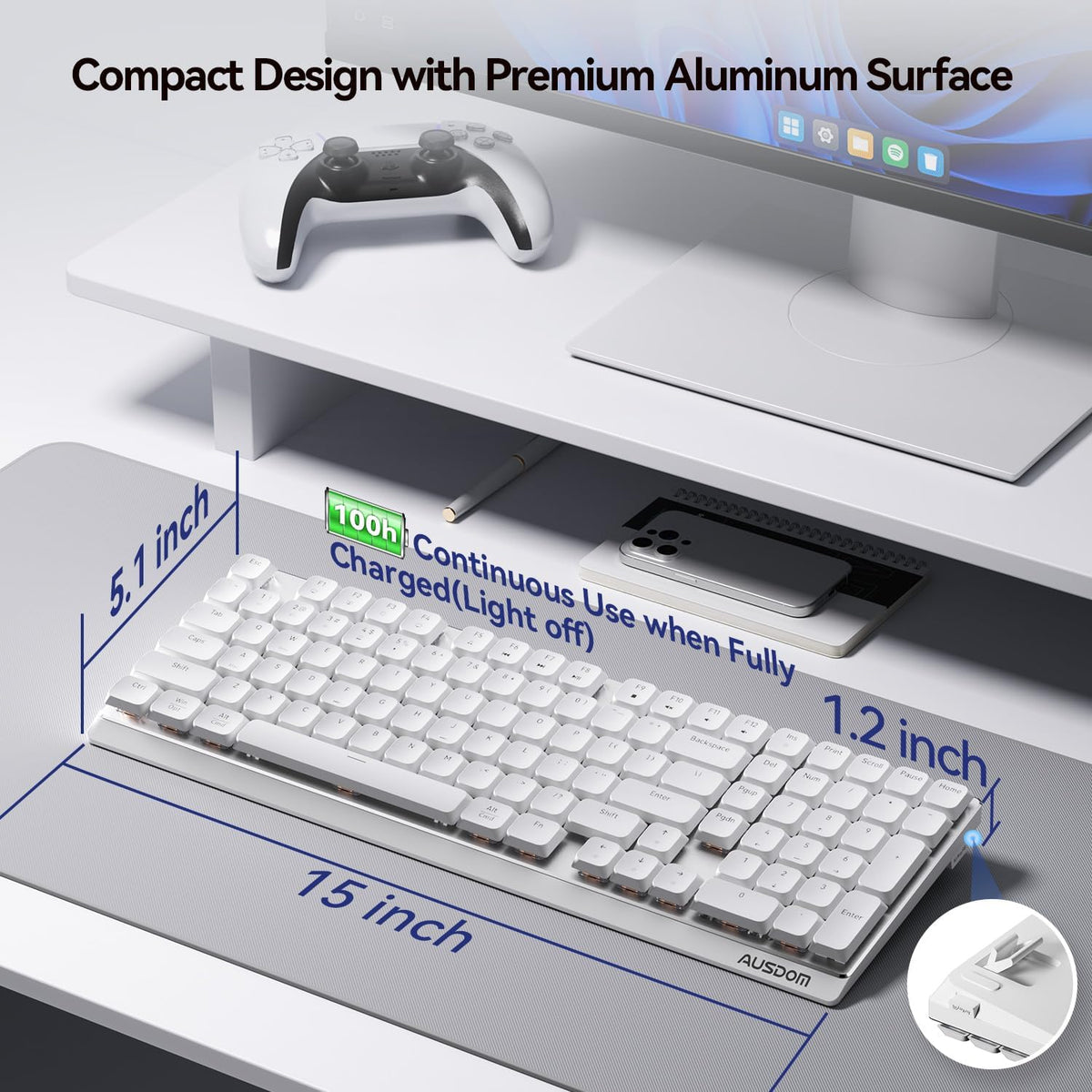 AUSDOM Wireless Mechanical Silent Office Keyboard, Low-Profile Linear Switche...