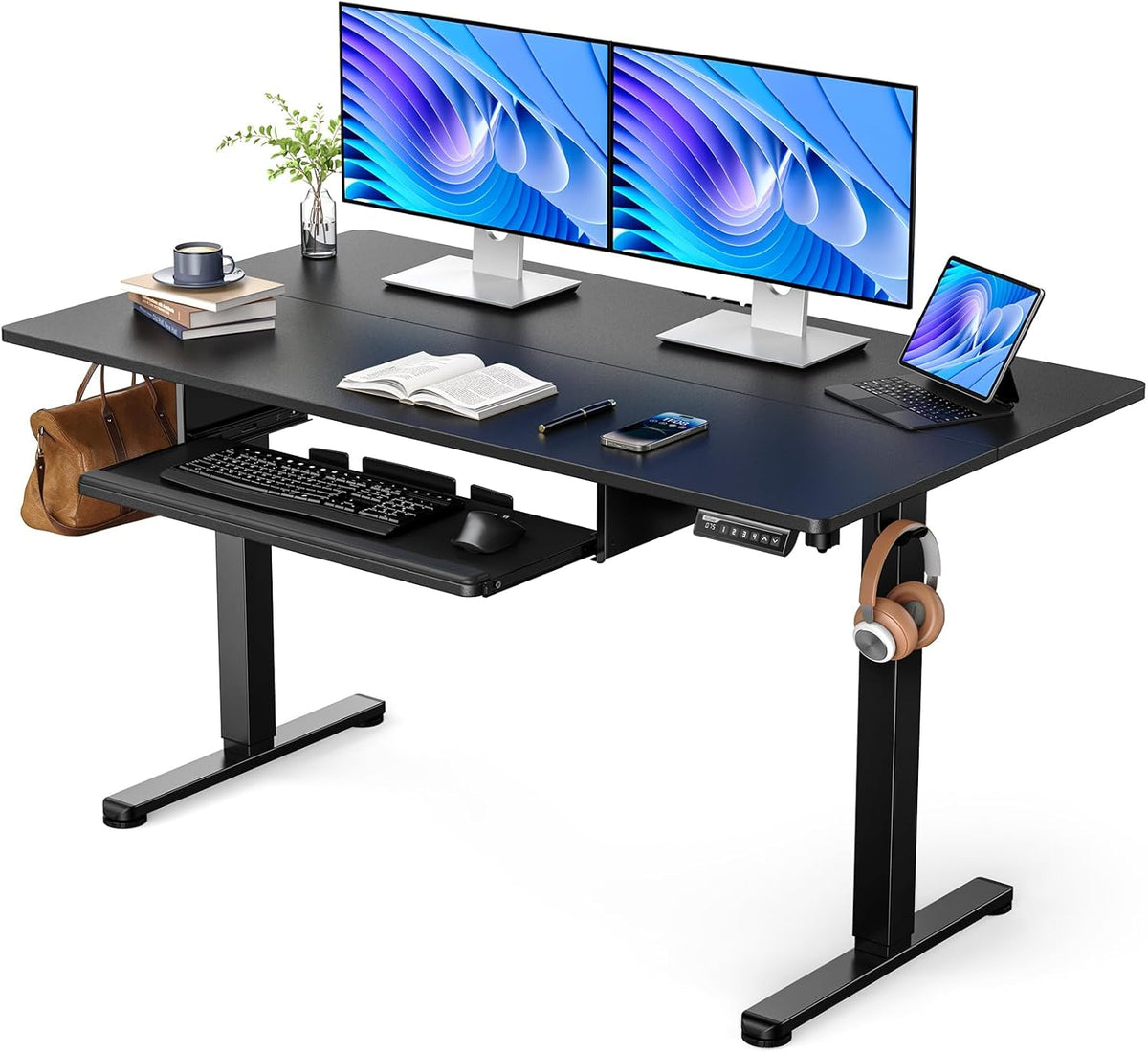 ErGear Electric Standing Desk with Keyboard Tray, 55x28 Inches Adjustable Hei...