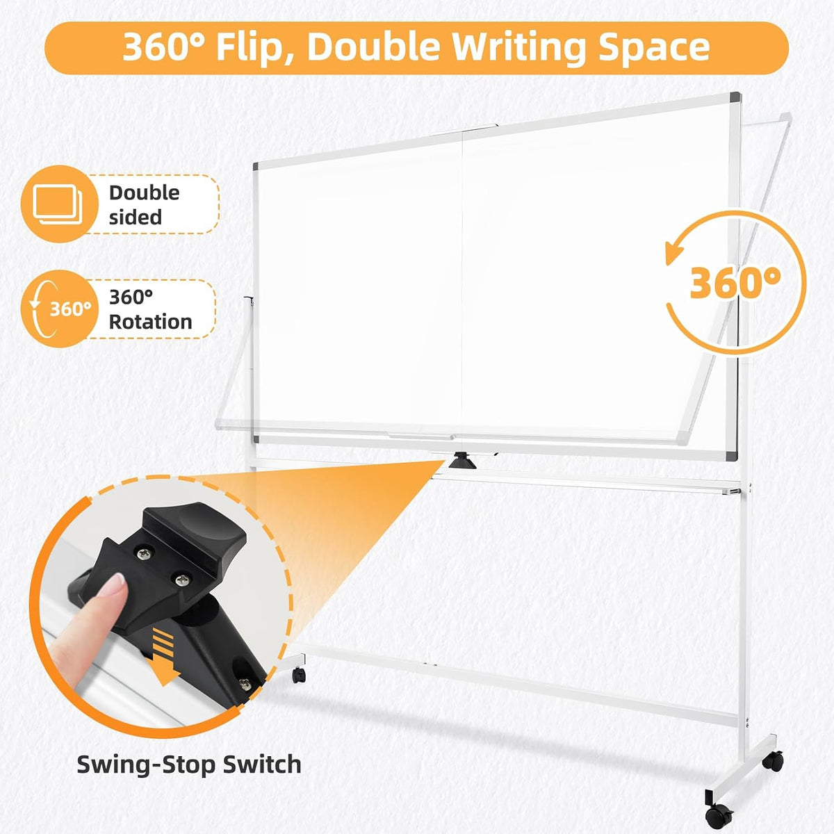 Rolling White Board on Wheels, 72" x 40" Dry Erase Whiteboard with ...