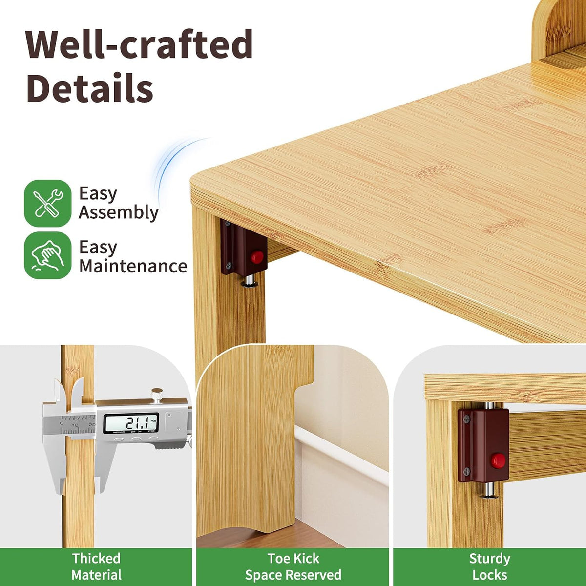 Folding Desk for Small Spaces, Bamboo Foldable Desk with Bookshelf, Natural