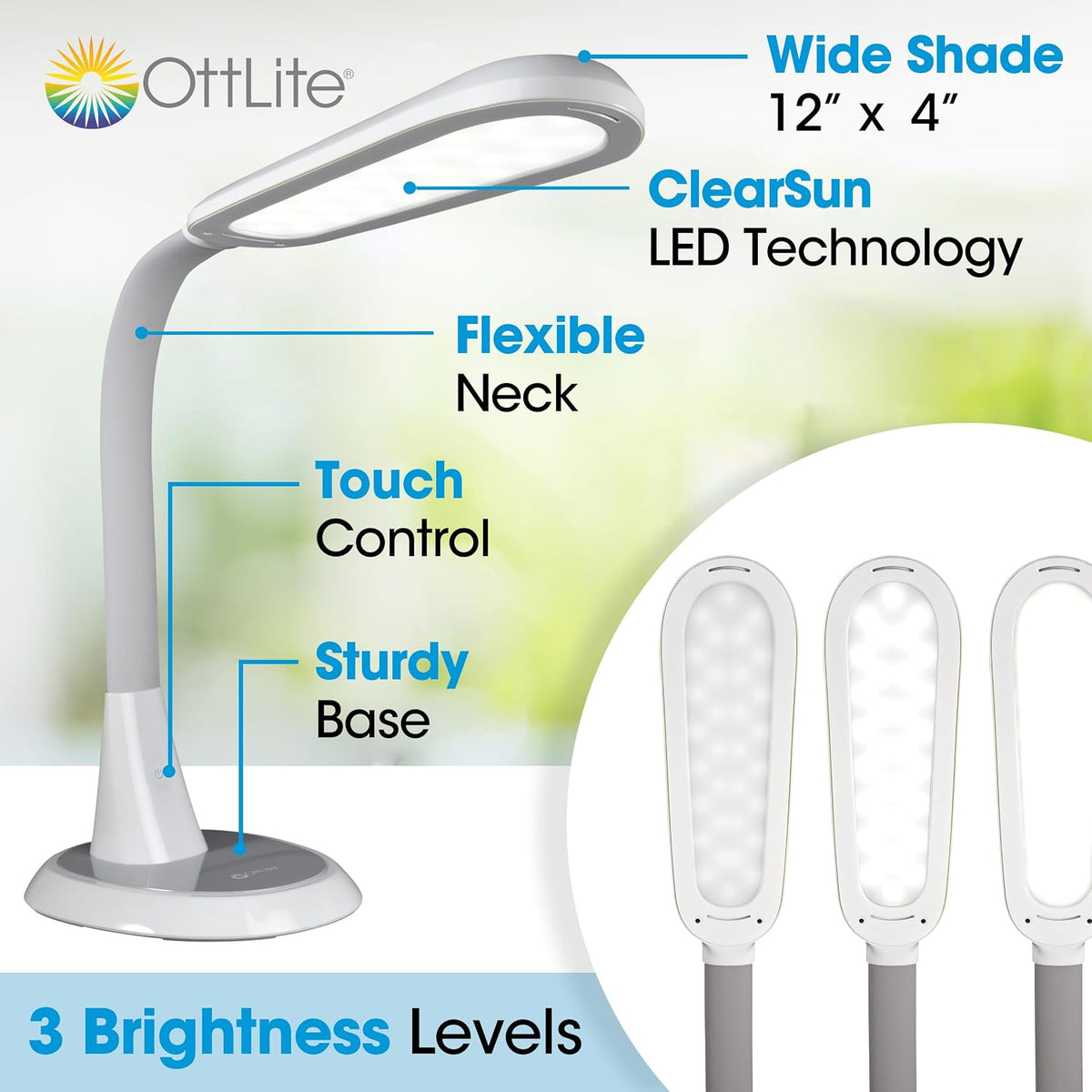 OttLite Wide Area Dimmable LED Table Lamp, White