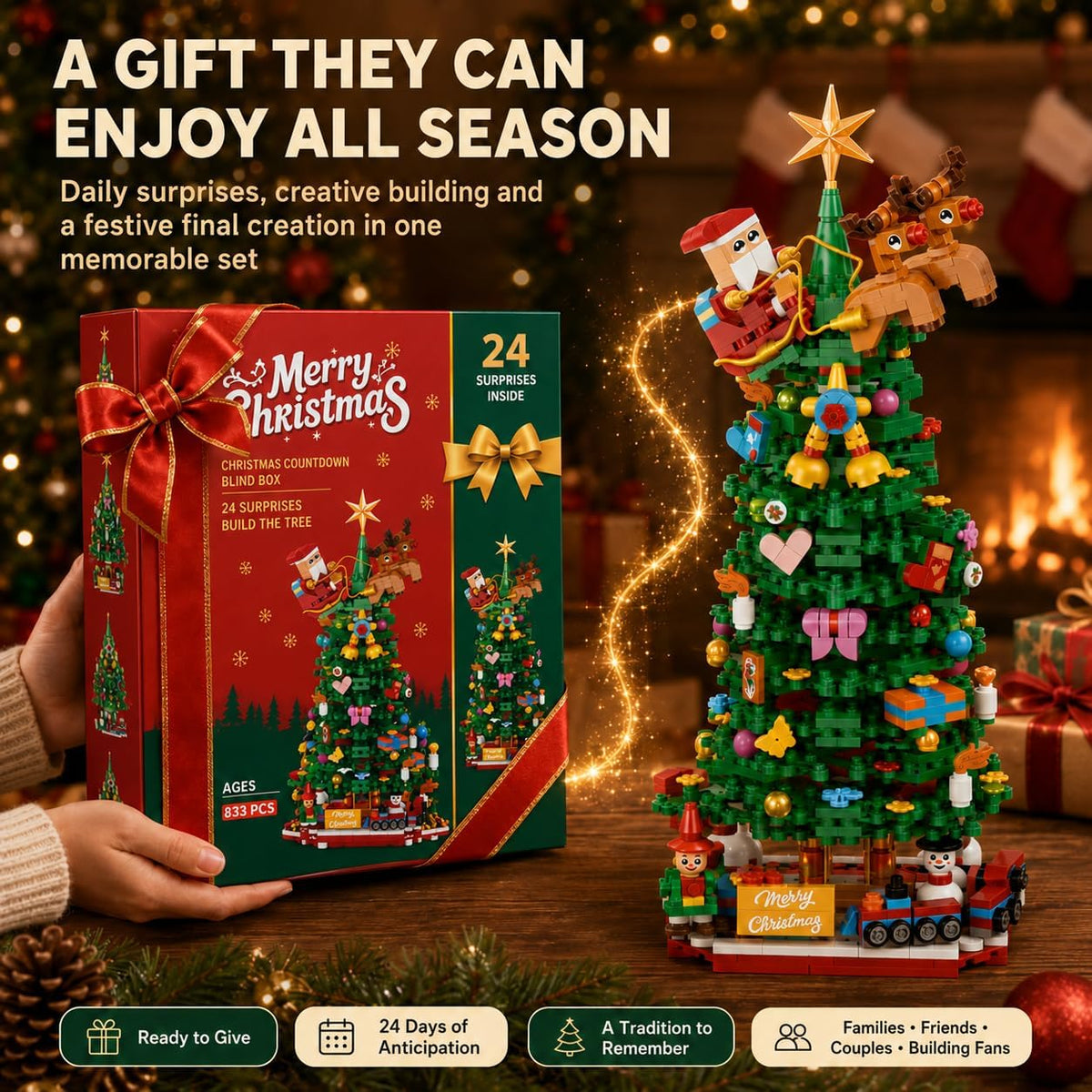 Advent Calendar 2026 Christmas Tree Building Blocks 24 Days Countdown Set