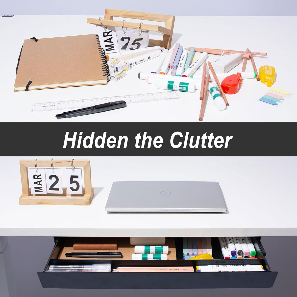 Large Under Desk Mounted Sliding Drawer with Pencil Tray and 60 Degree Tilt P...