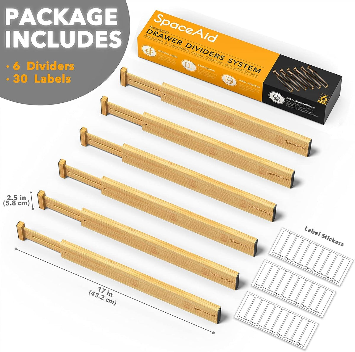 SpaceAid Bamboo Drawer Dividers (Need 2.35" Deep Drawer) Kitchen Adjusta...