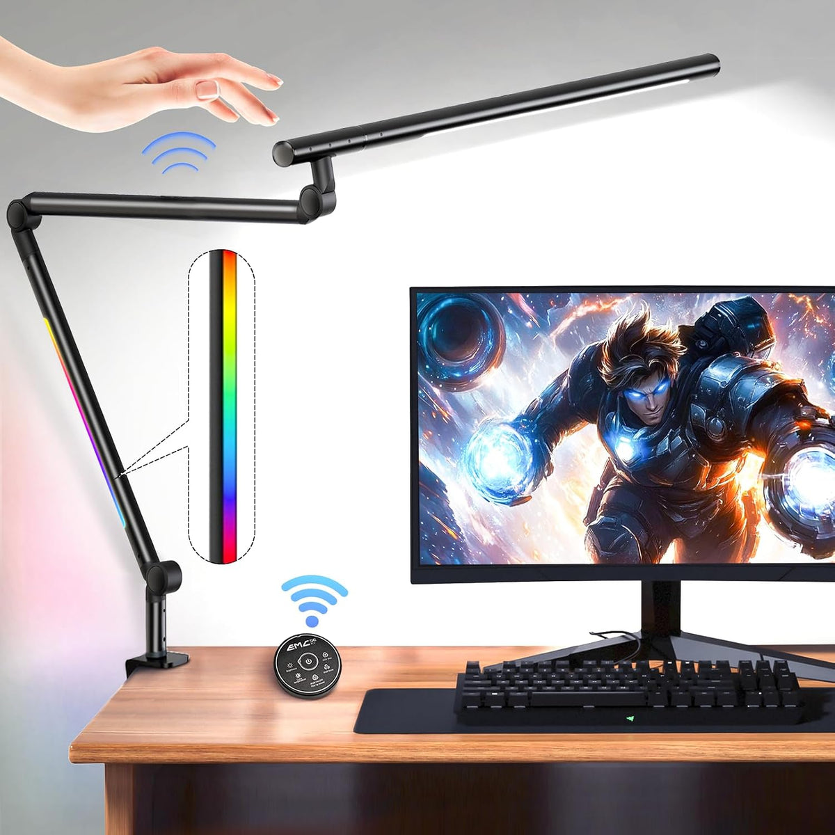 LED Desk Lamp with Clamp, Dual-Light Architect Lamp with RGB Light & Remote