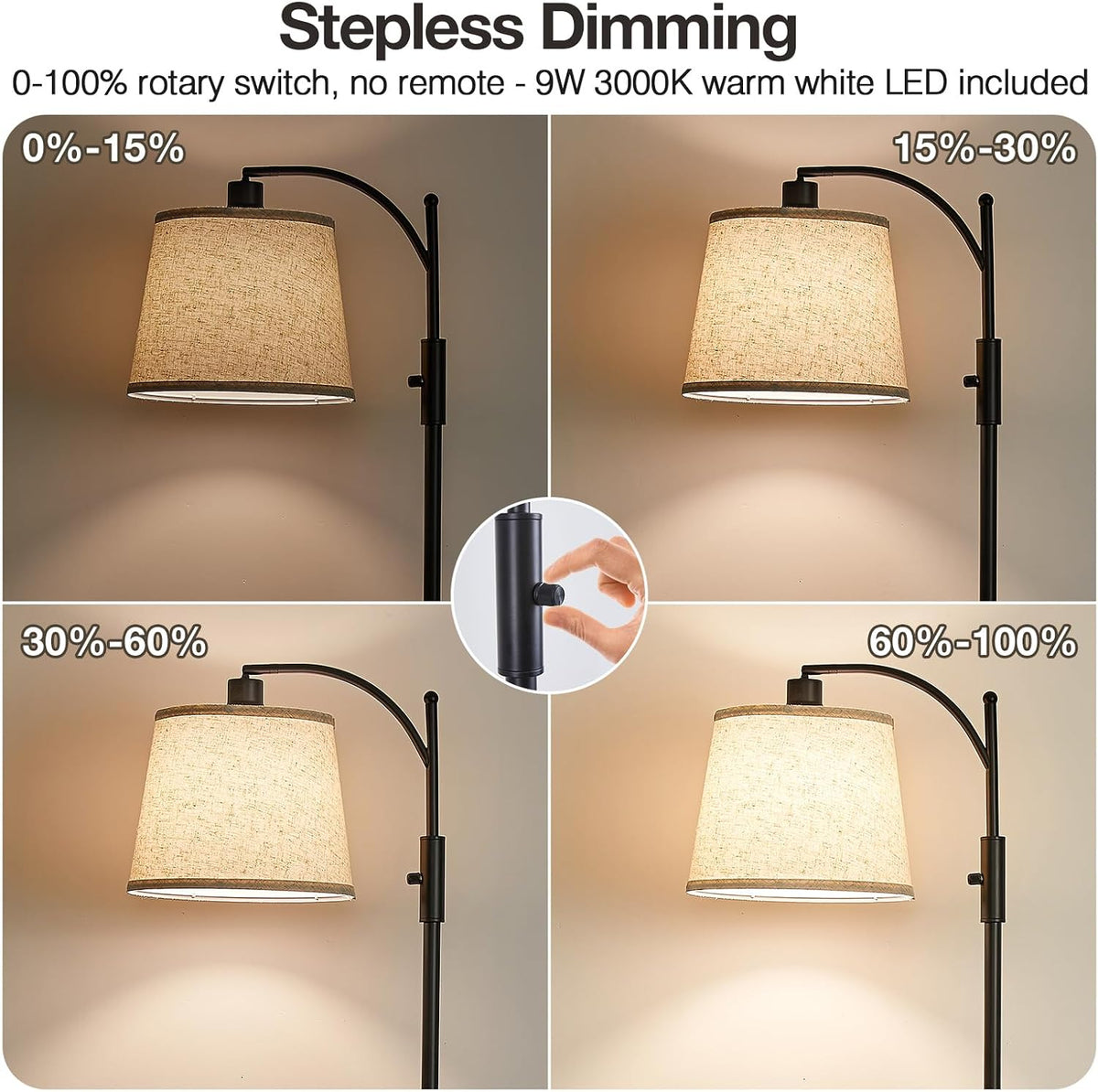 AIDENOEY Black Floor Lamp with Table, Dimmable Standing Lamp, Living Room