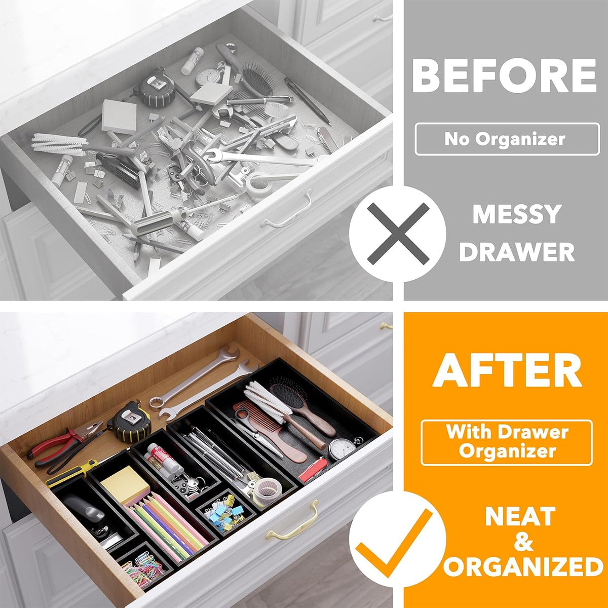 SpaceAid 7-Piece Bamboo Drawer Organizer Storage Boxes Set, Wood Tray Junk Dr...