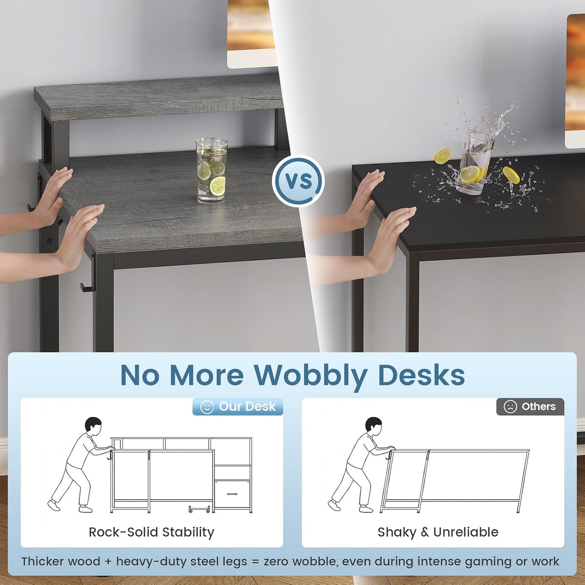 SEDETA 66" Reversible L Shaped Computer Desk with Power Outlet, File Drawer