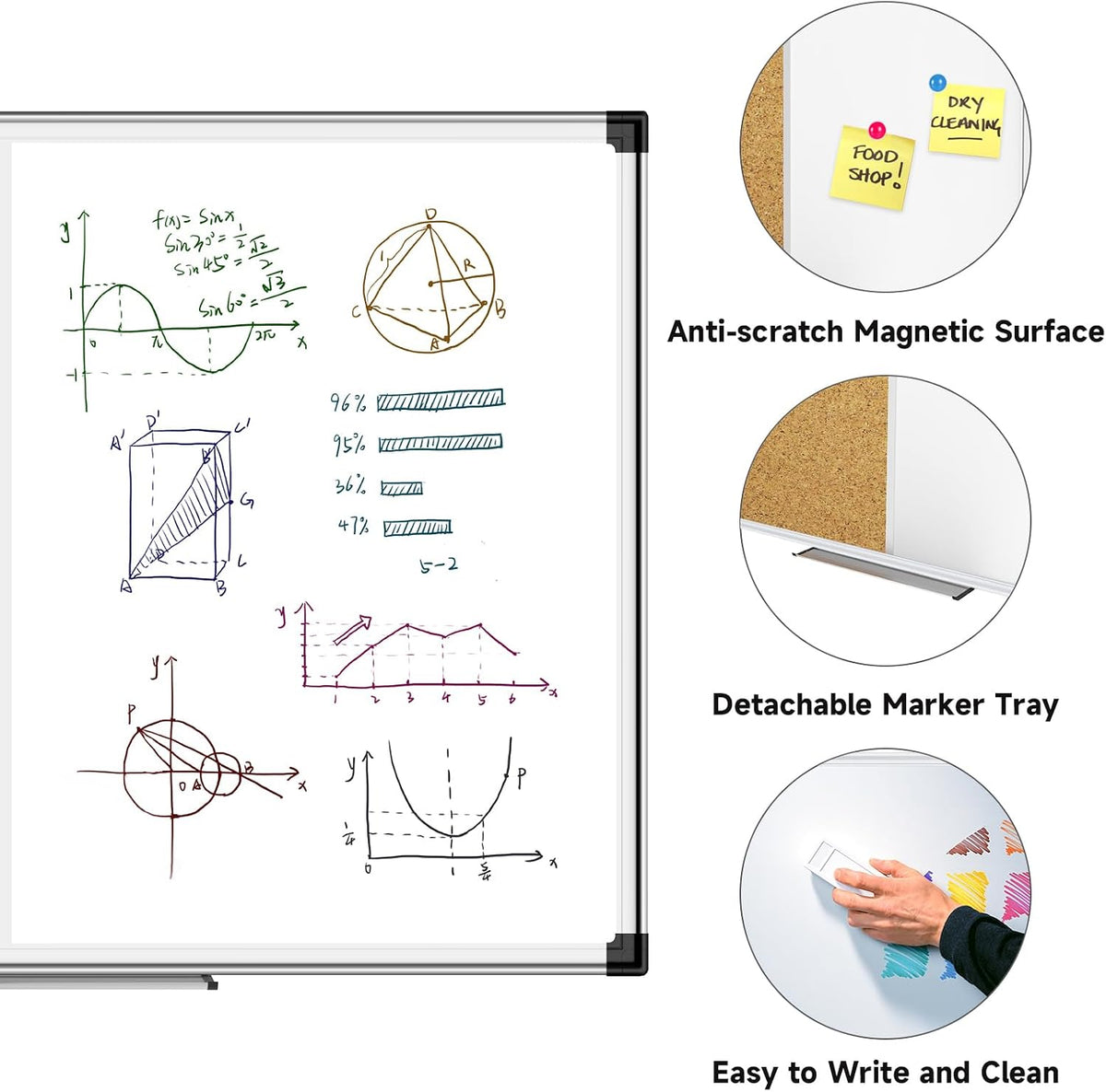 XBoard Magnetic White Board and Bulletin Corkboard Combination, 36 x 24 Inch ...
