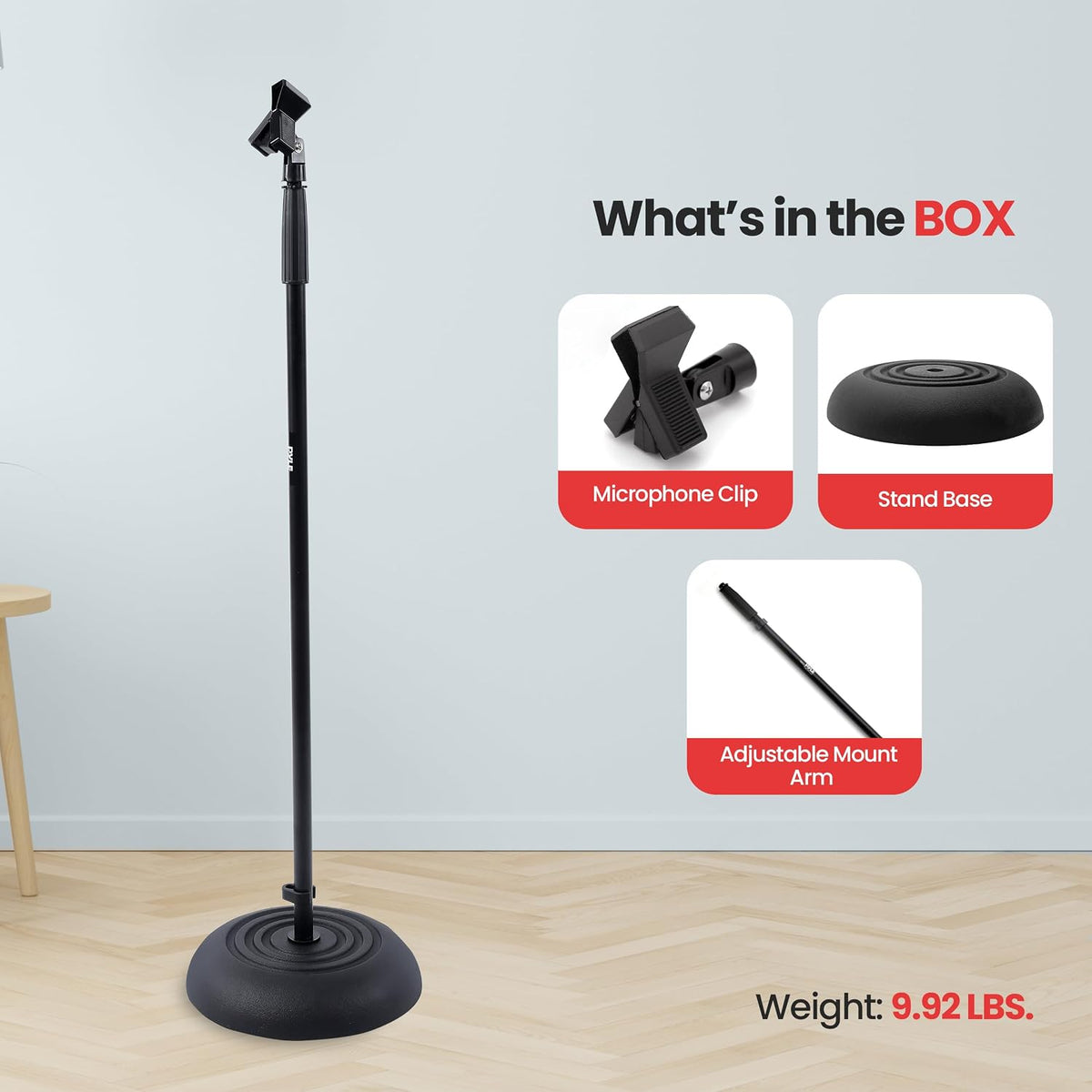 Pyle Universal Microphone Stand - Handheld Mic Compatible, Heavy Compact Base...
