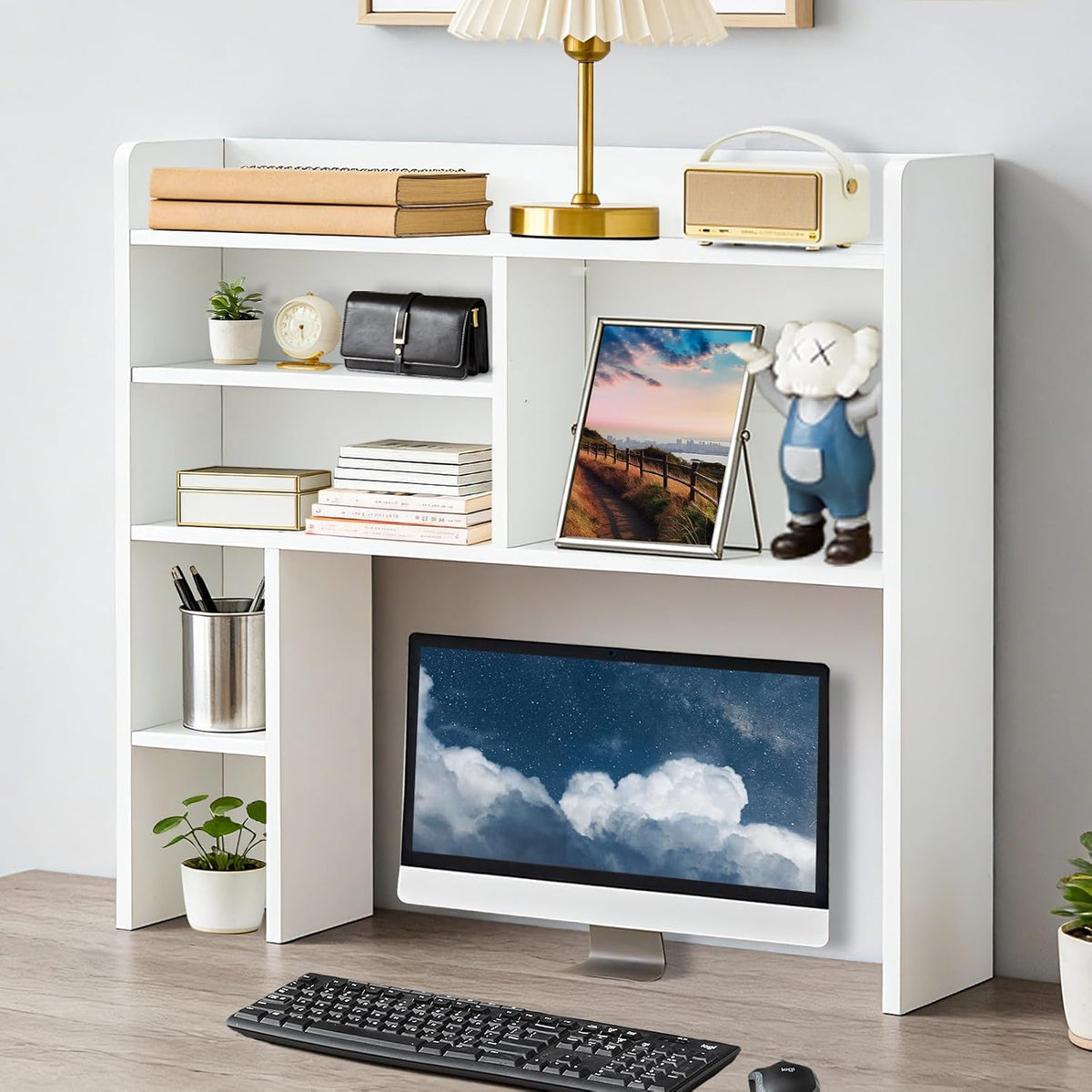 OFCASA Desktop Bookshelf, Countertop Storage Hutch with 7 Shelves for Compute...