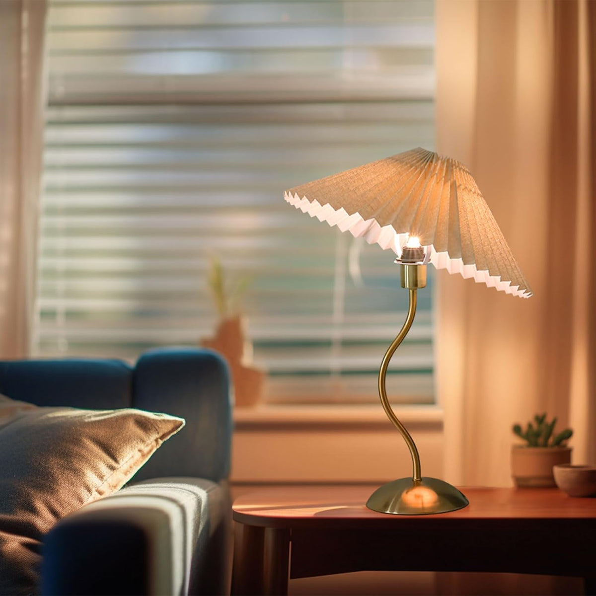 KUNJOULAM Small Pleated Table Lamp, Bedside Nightstand Lamp with Beige Lampsh...