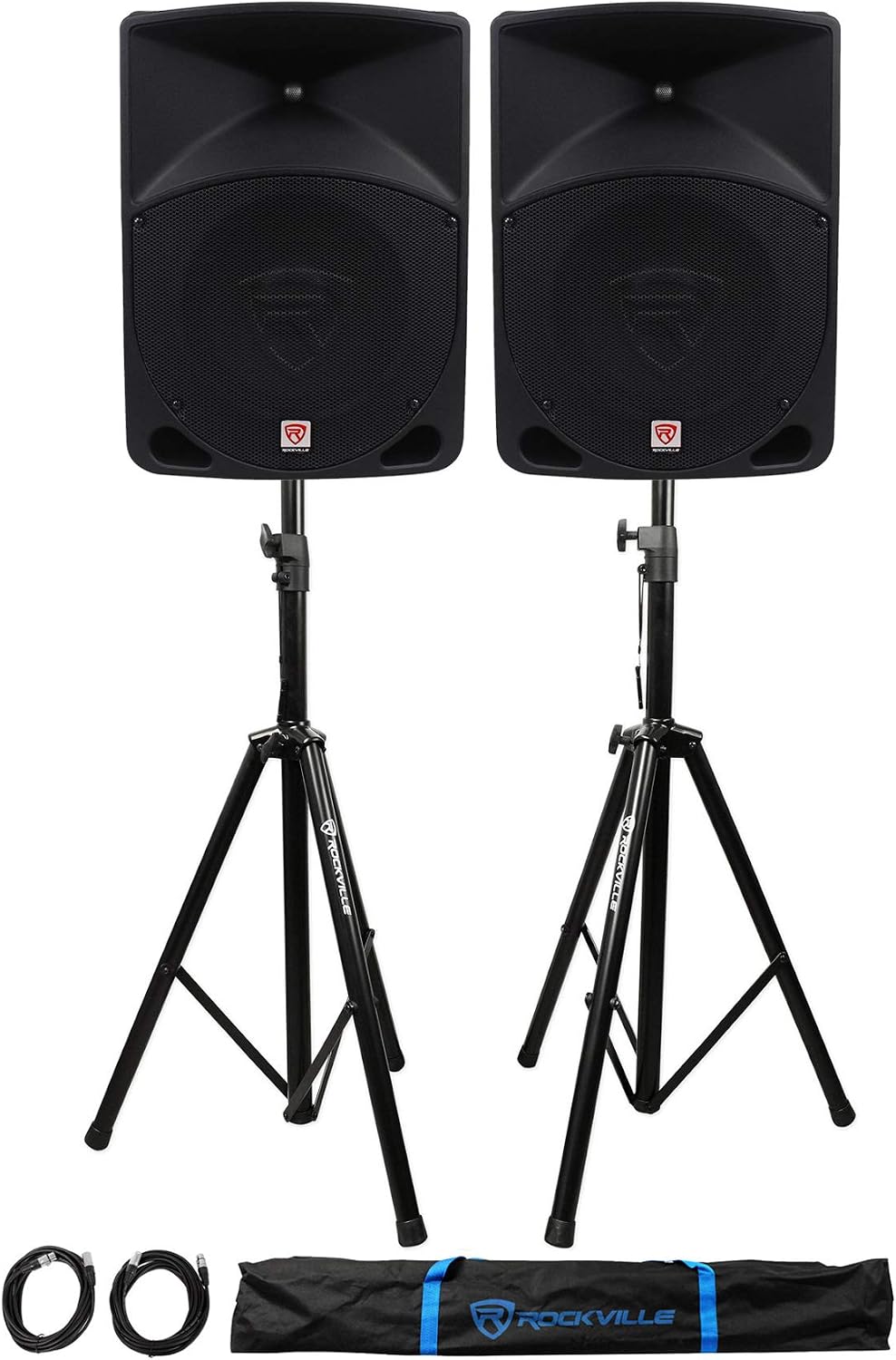 Rockville RPG10 10" Powered PA Speaker Pair with 2 Stands & 2 XLR Ca...