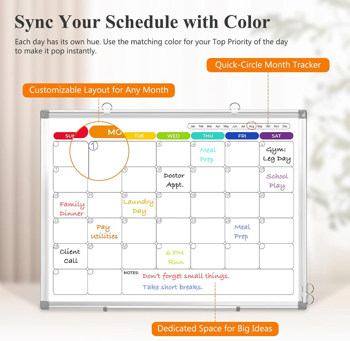 DOLLAR BOSS 36'' x 24'' Magnetic Whiteboard Calendar for wall...